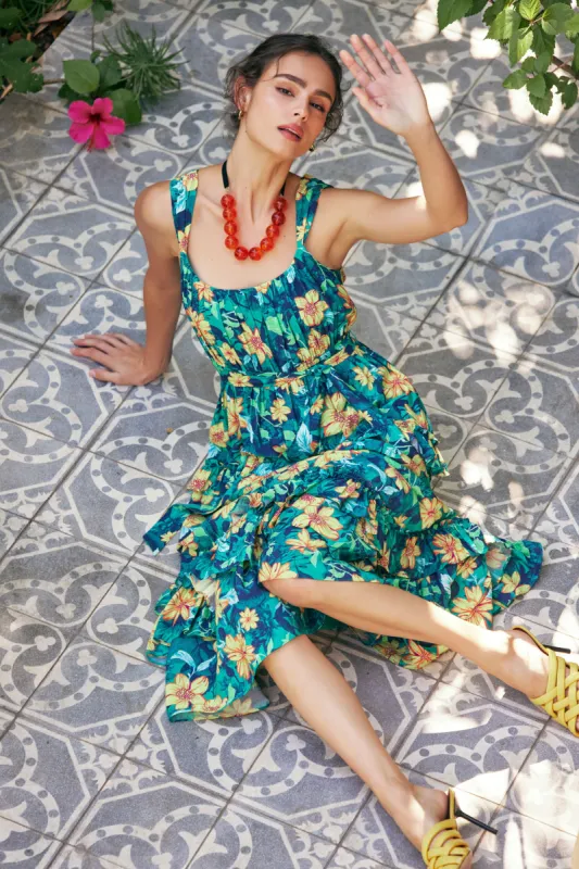 Botanical Tiered Ruffle Dress sold by Current Air