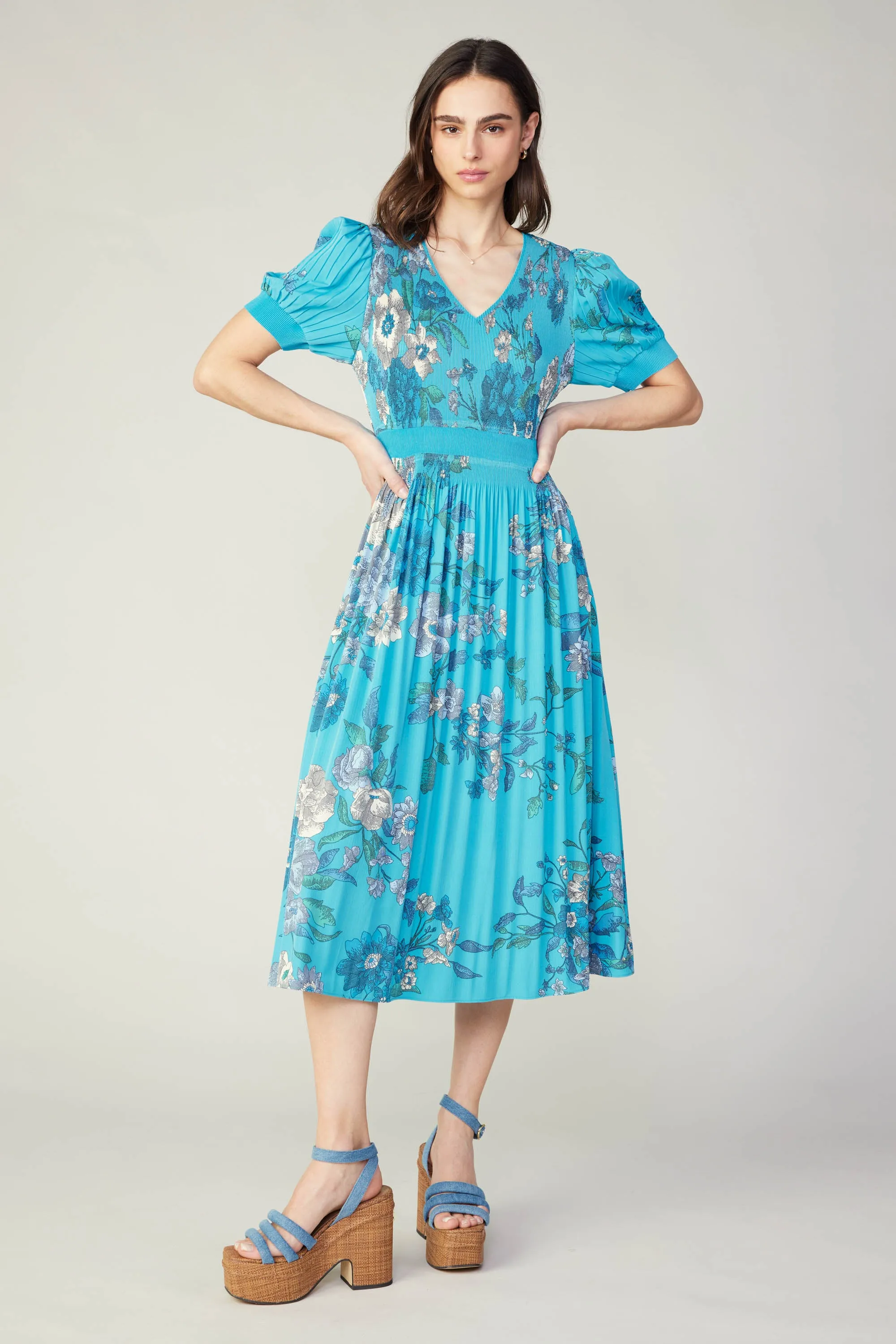 Pleated Botanical Midi Dress sold by Current Air product image thumbnail 2