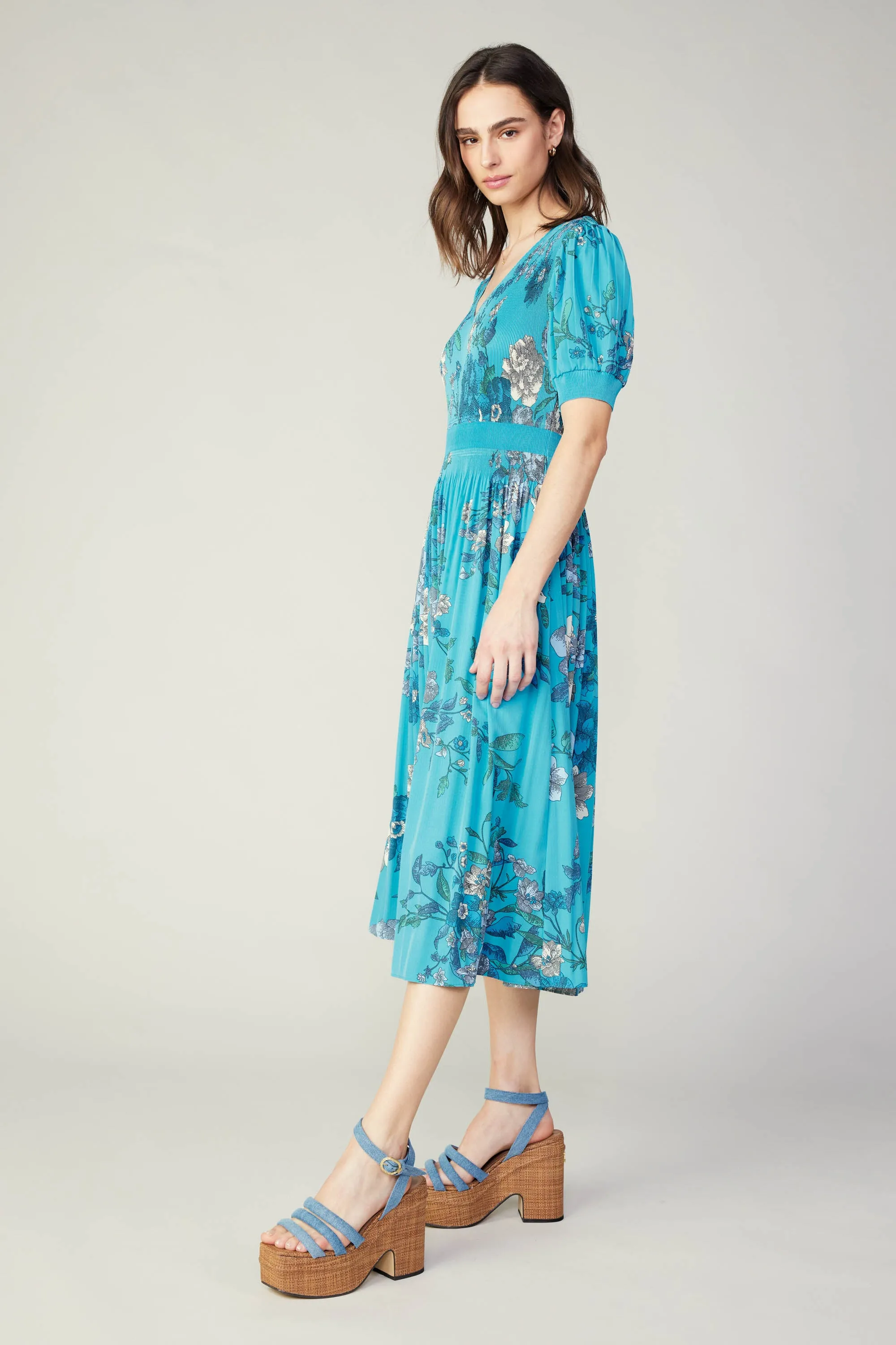 Pleated Botanical Midi Dress sold by Current Air product image thumbnail 5