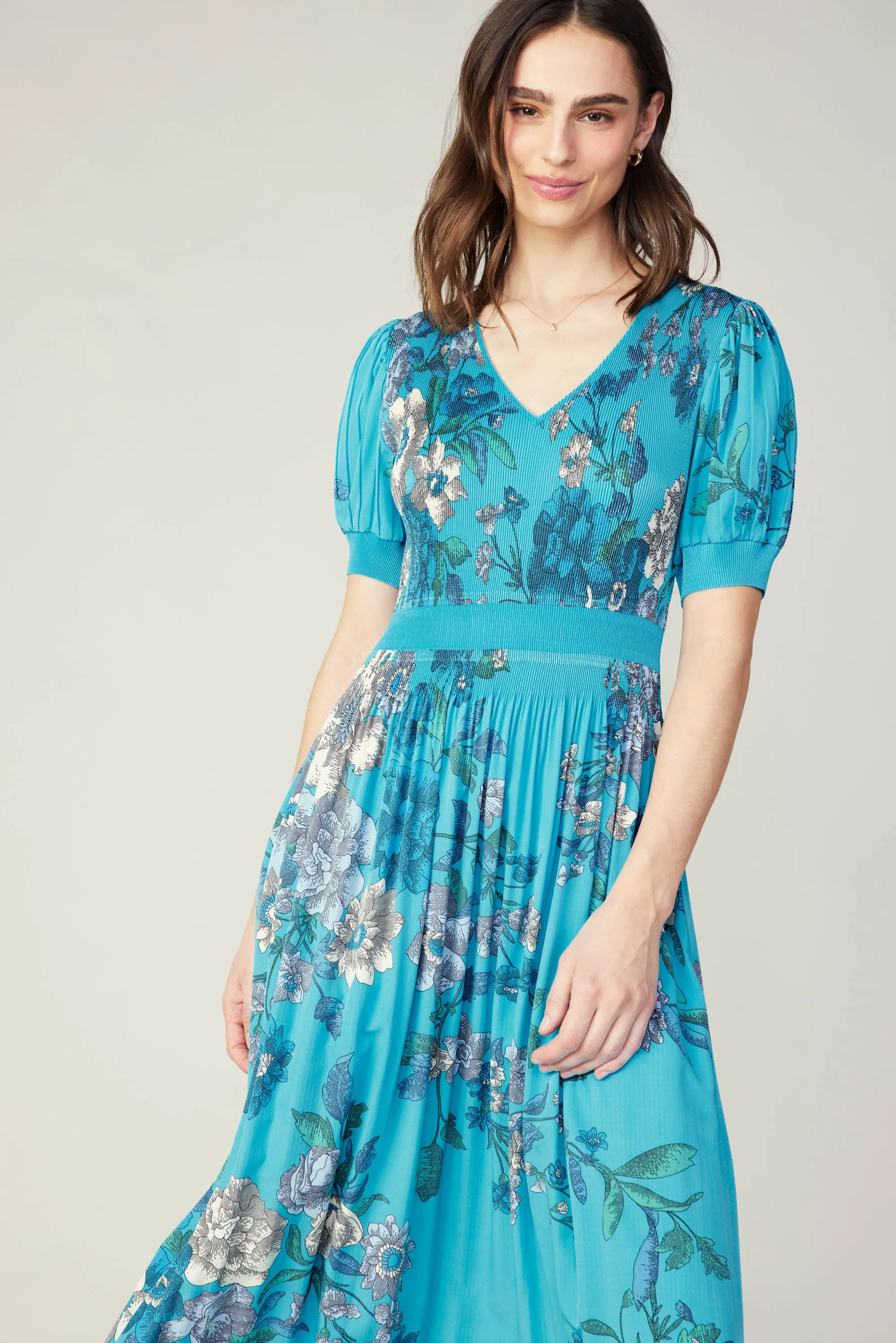 Pleated Botanical Midi Dress sold by Current Air product image thumbnail 3