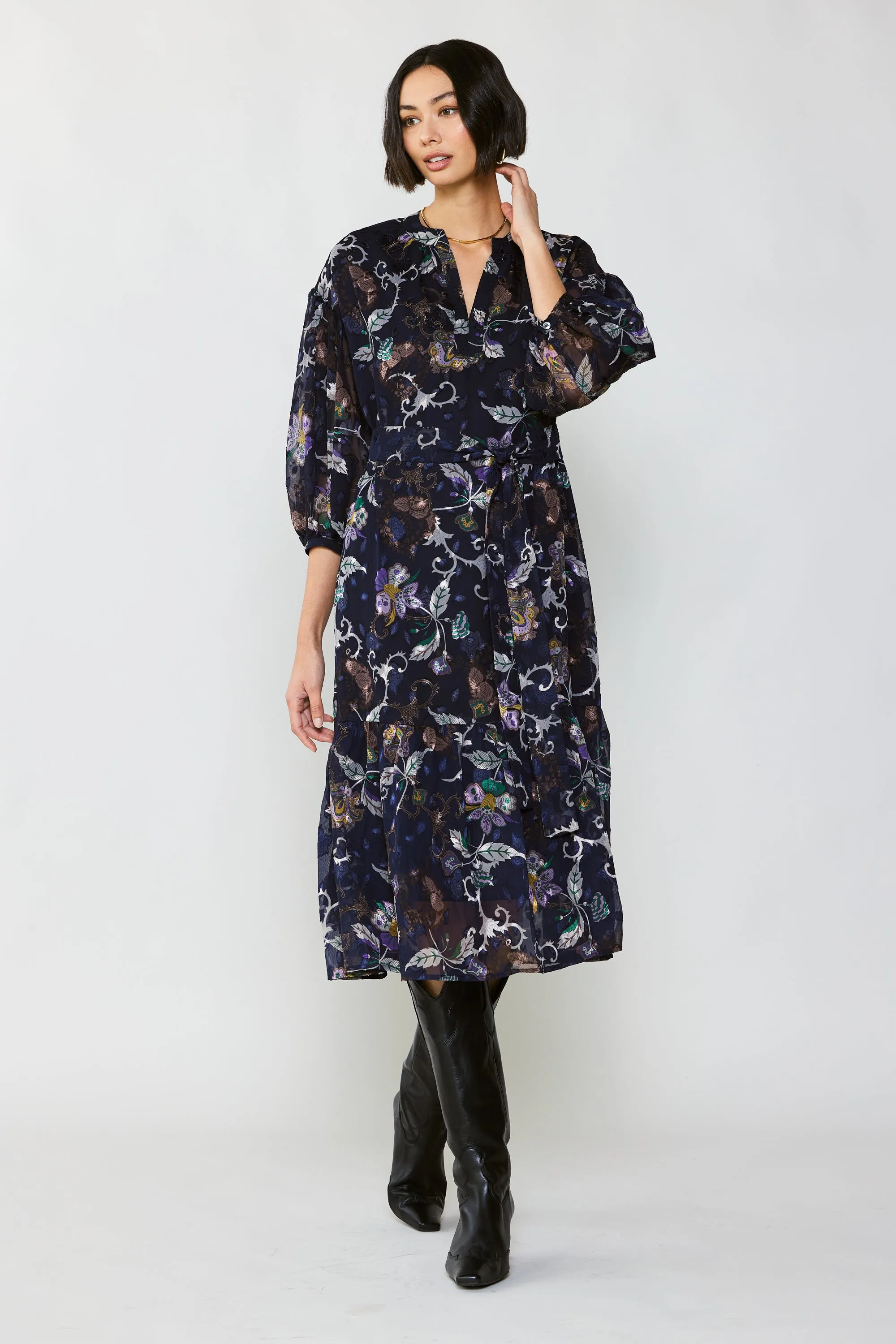 Navy Floral Midi Dress sold by Current Air product image thumbnail 3