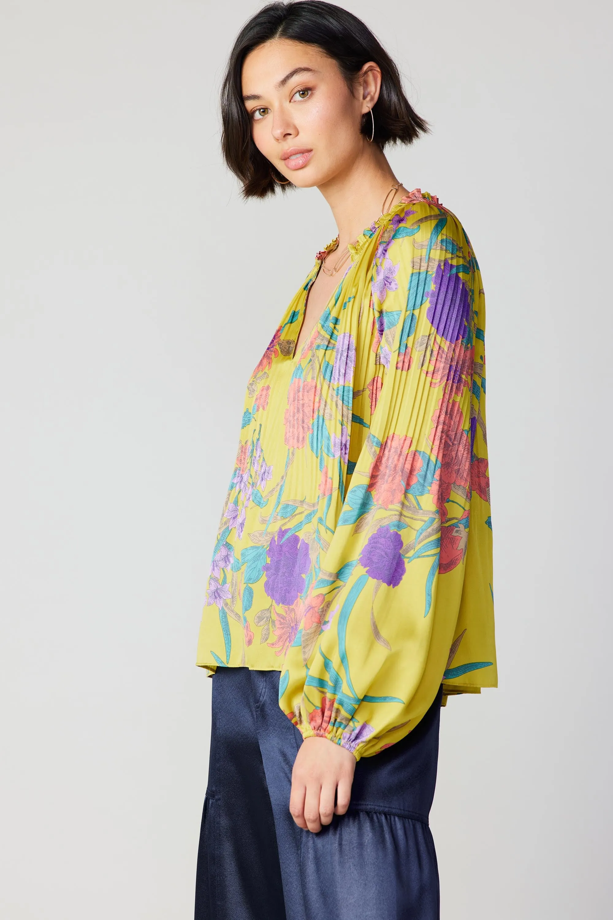 Floral Print Pleated Blouse sold by Current Air product image thumbnail 4