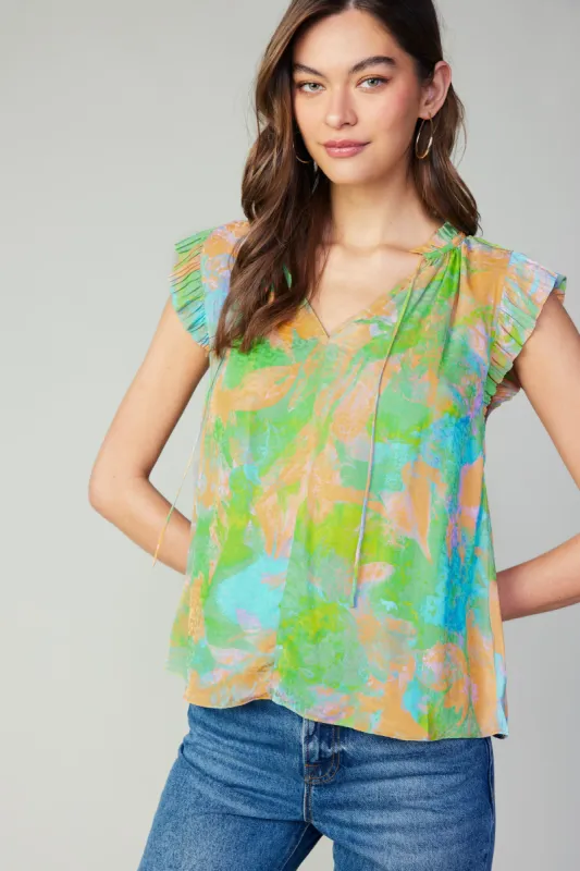 Margot Abstract Pleated Sleeve Blouse sold by Current Air