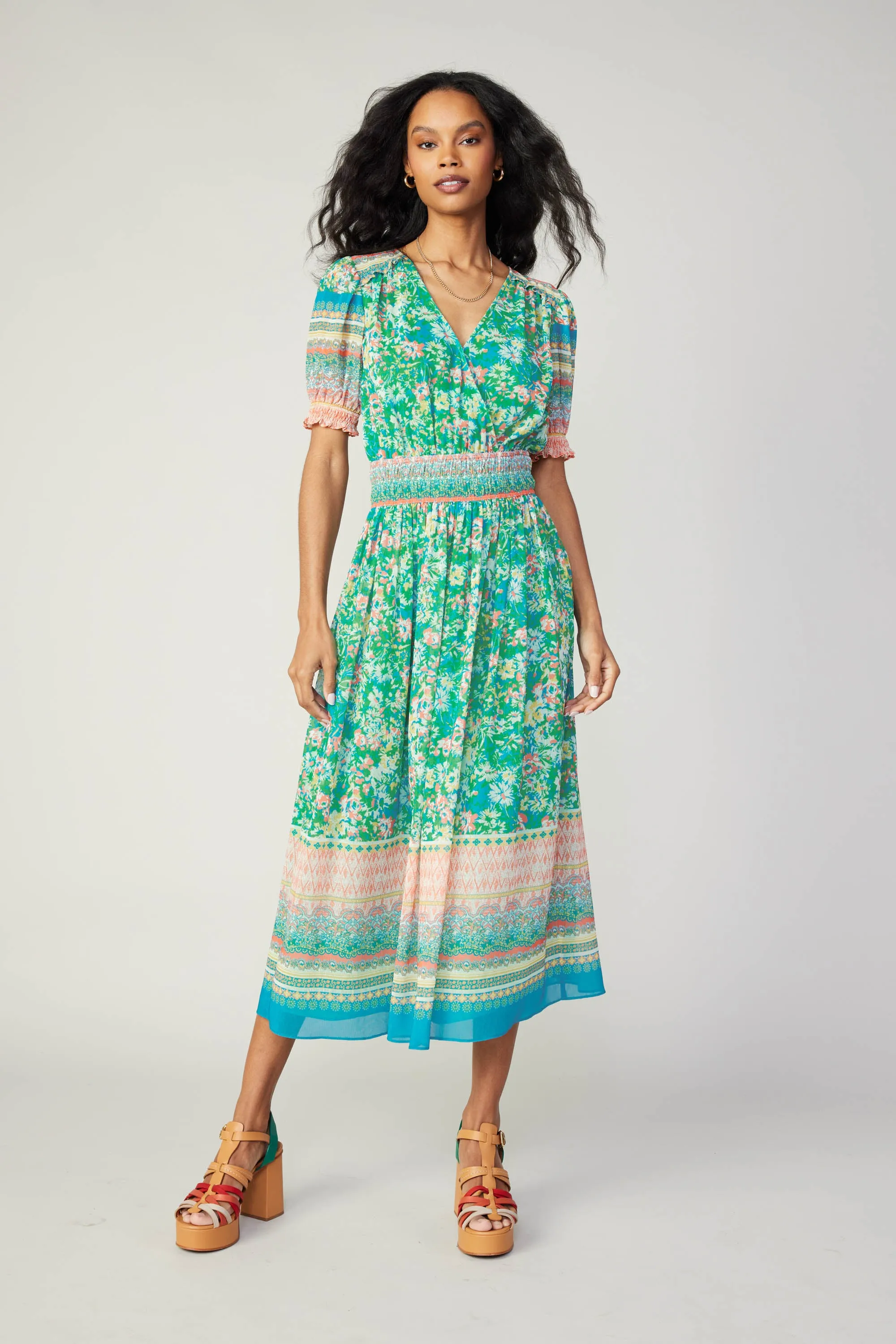 Bordered Floral Print Midi Dress sold by Current Air product image thumbnail 2