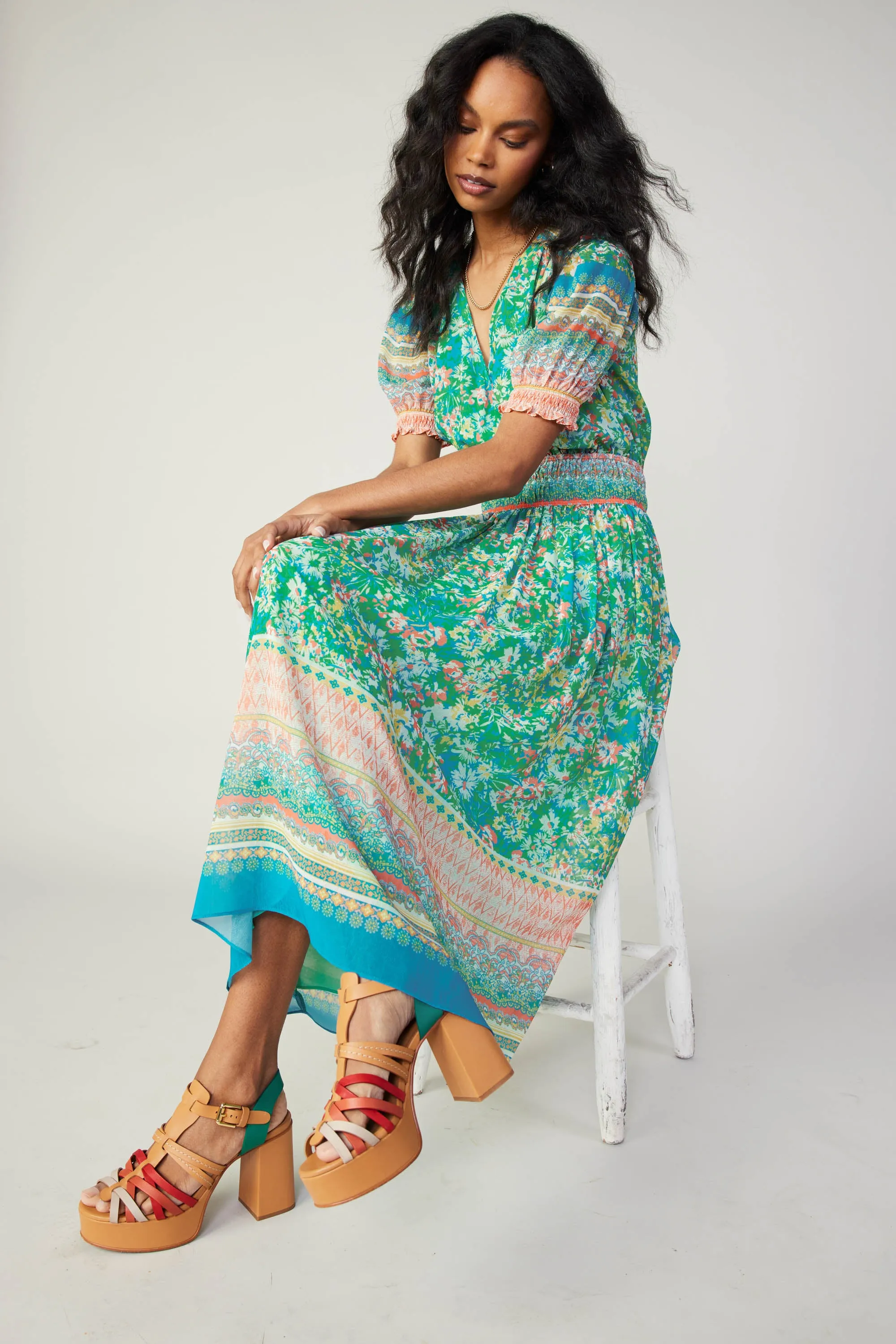 Bordered Floral Print Midi Dress sold by Current Air product image thumbnail 5