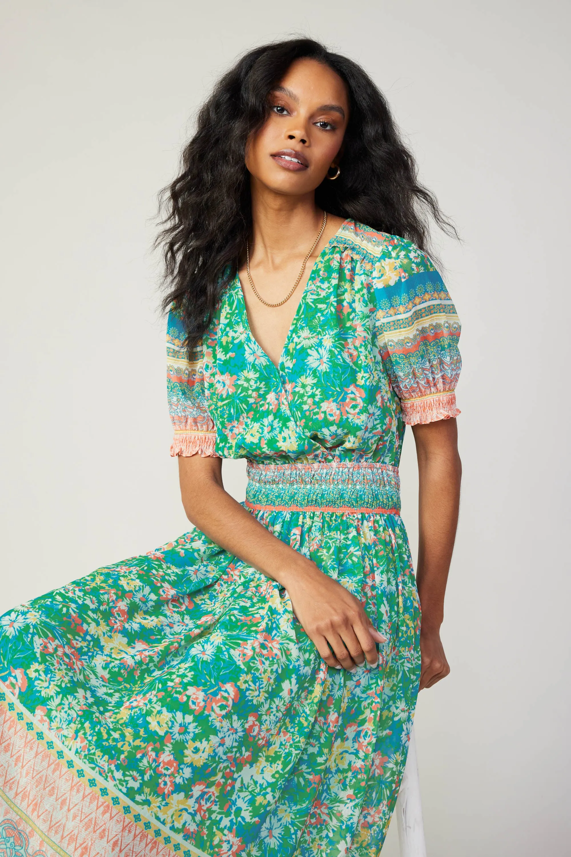 Bordered Floral Print Midi Dress sold by Current Air product image thumbnail 4