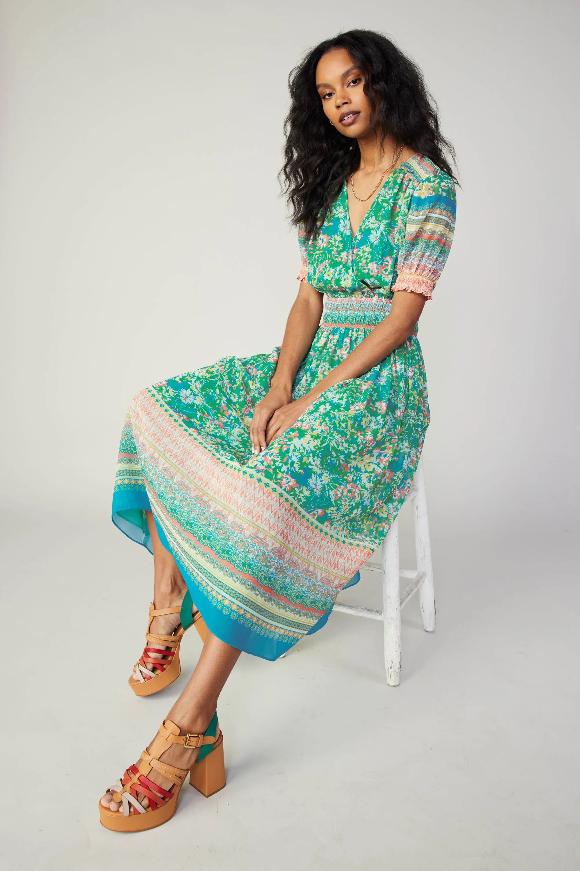 Bordered Floral Print Midi Dress sold by Current Air product image thumbnail 3