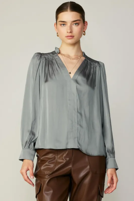 Smocked Shoulder Cuffed Blouse sold by Current Air