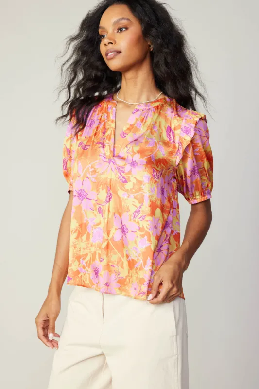 Floral Ruffled Shoulder Blouse sold by Current Air
