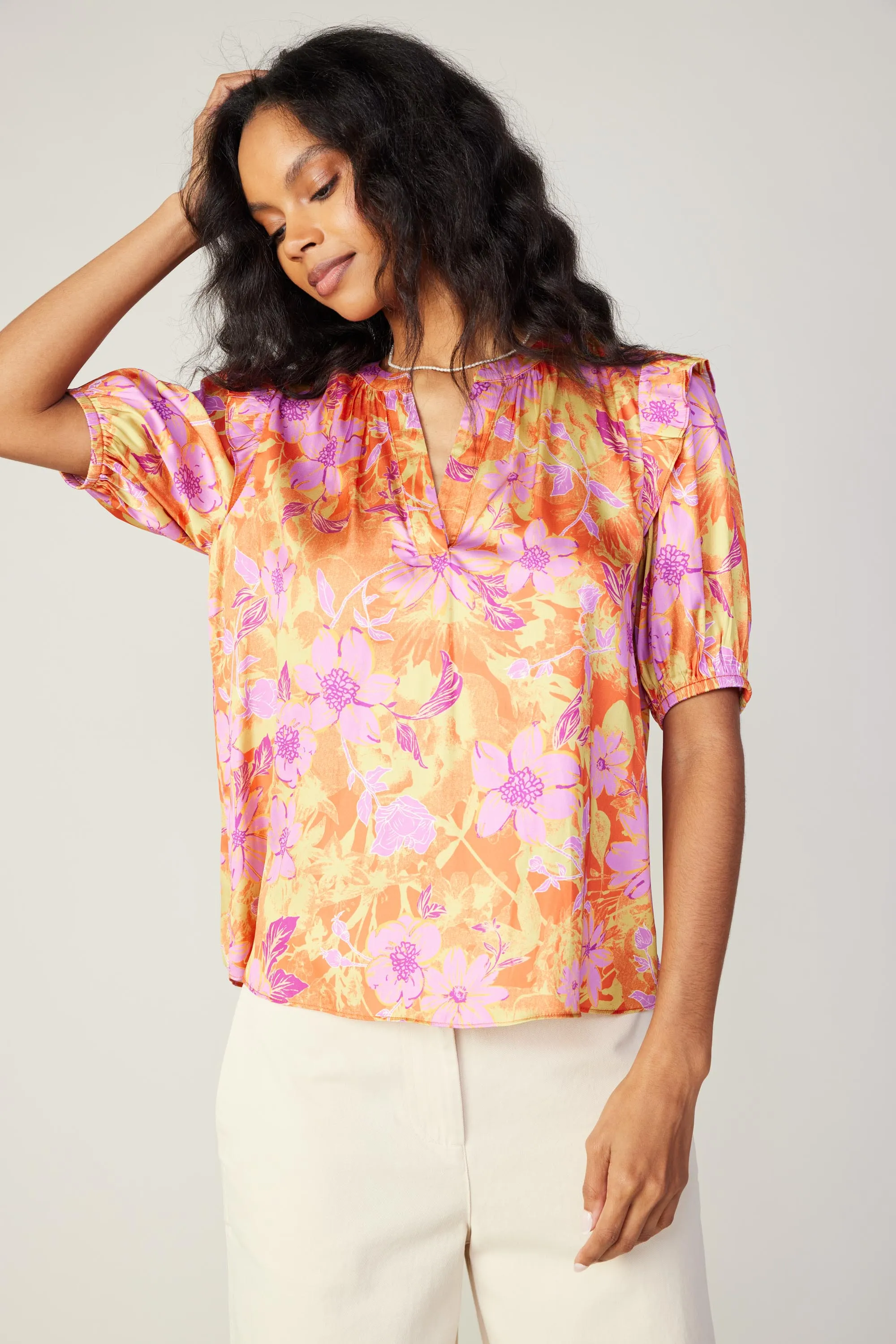Floral Ruffled Shoulder Blouse sold by Current Air product image thumbnail 5