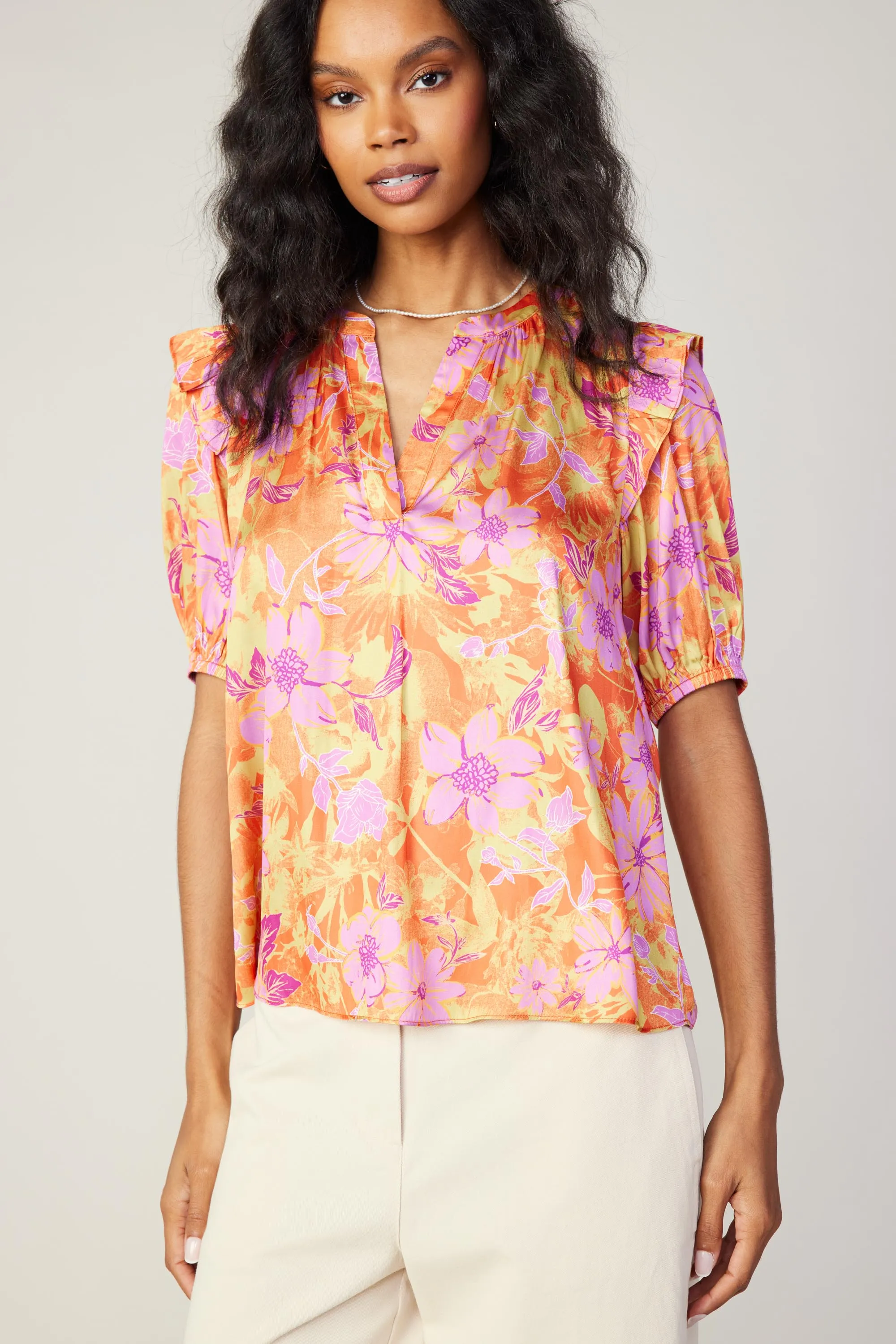 Floral Ruffled Shoulder Blouse sold by Current Air product image thumbnail 2
