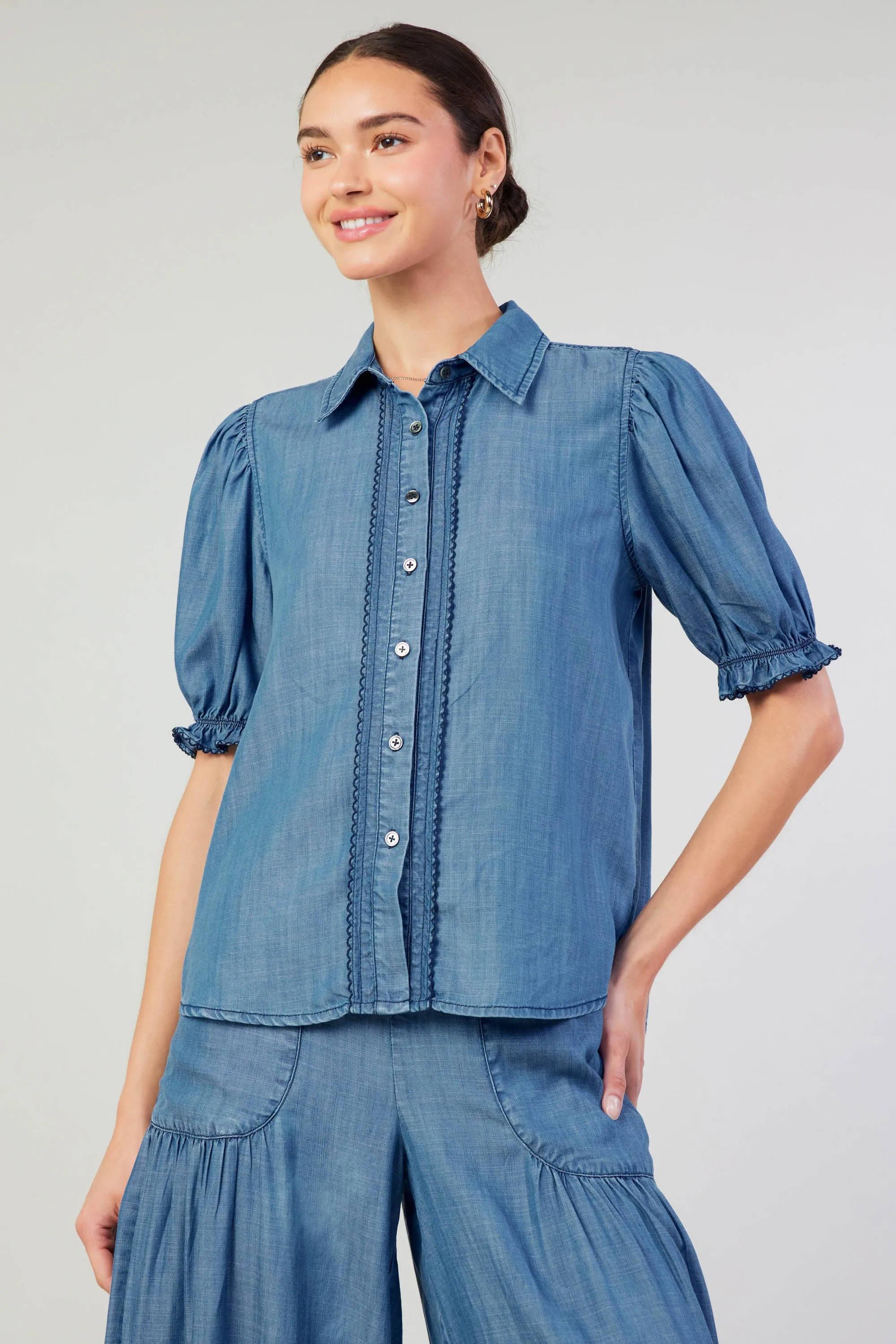 Picot Stitch Chambray Top sold by Current Air product image thumbnail 2