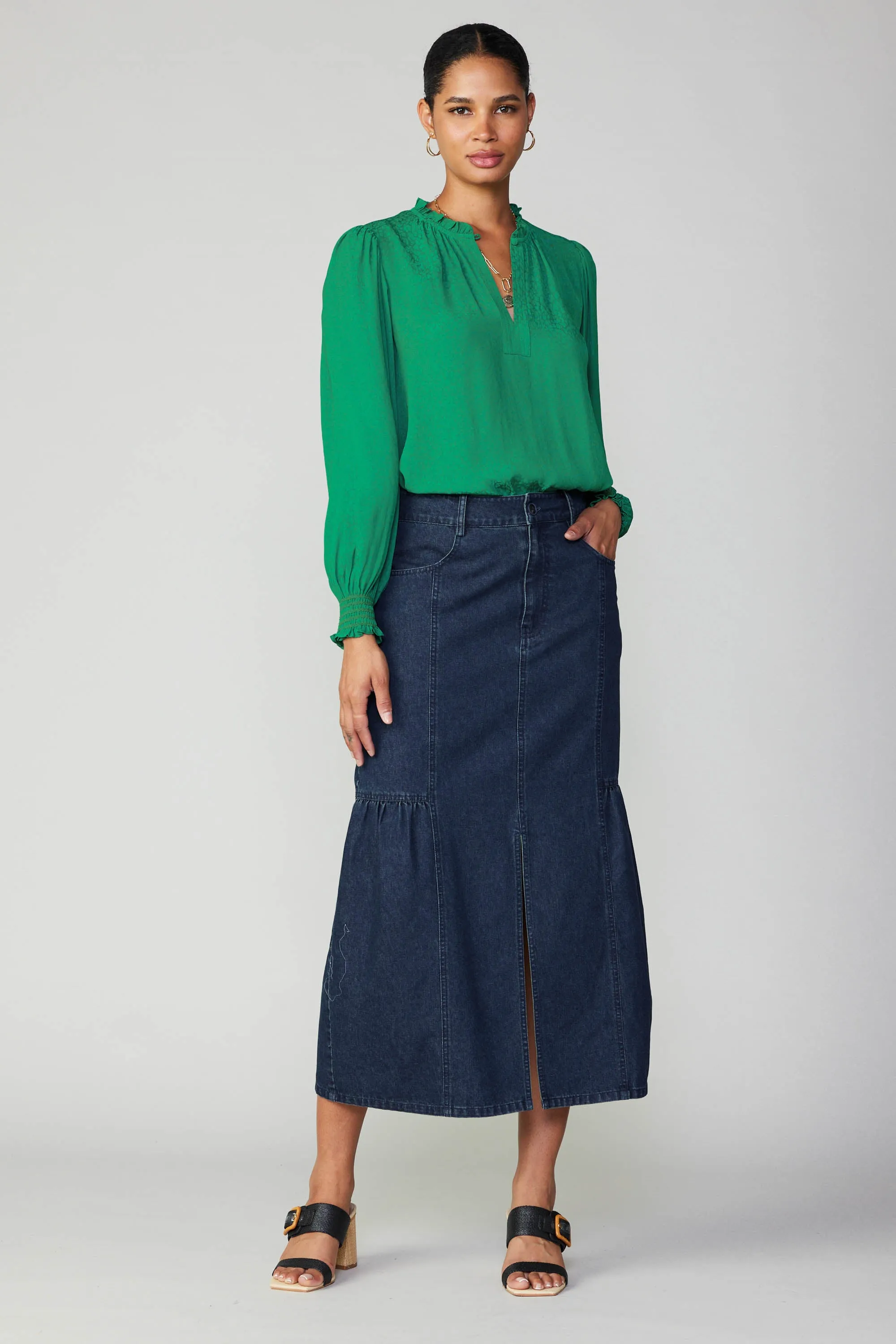 Jacquard Ruffled Neck Blouse sold by Current Air product image thumbnail 4