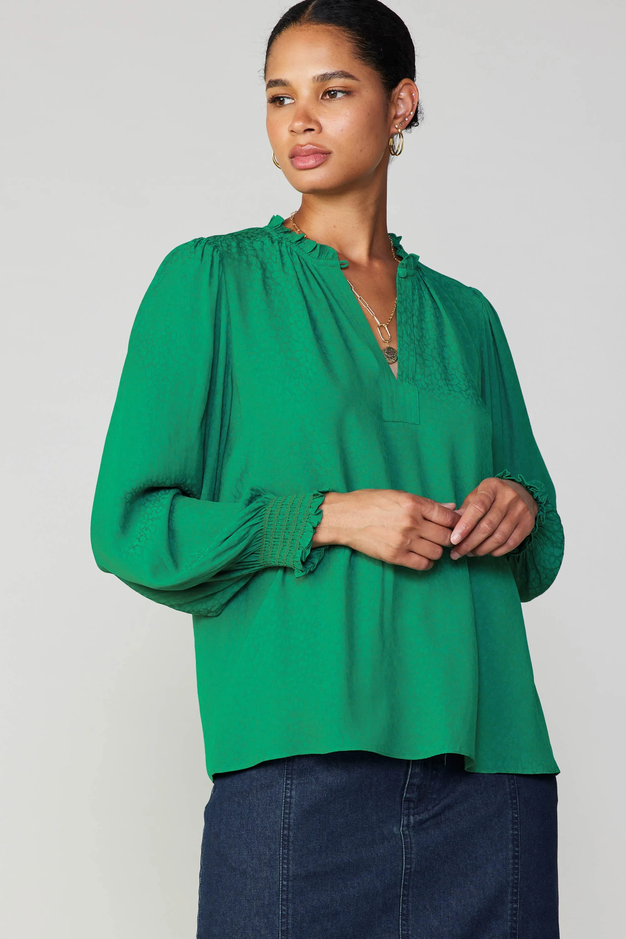 Jacquard Ruffled Neck Blouse sold by Current Air product image thumbnail 2