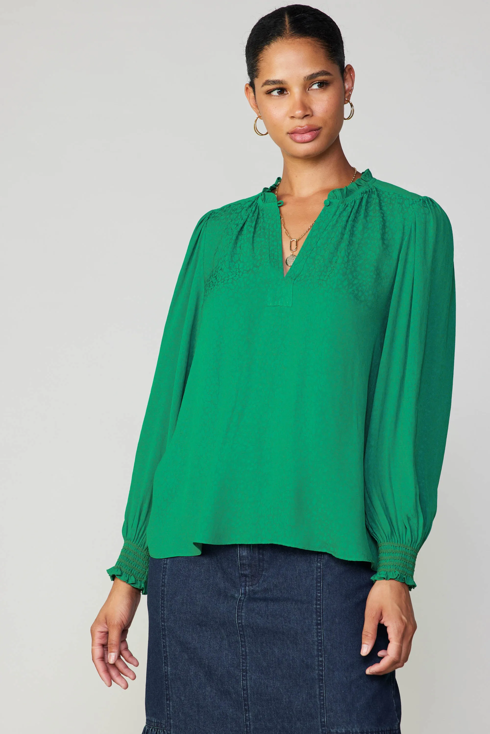 Jacquard Ruffled Neck Blouse sold by Current Air