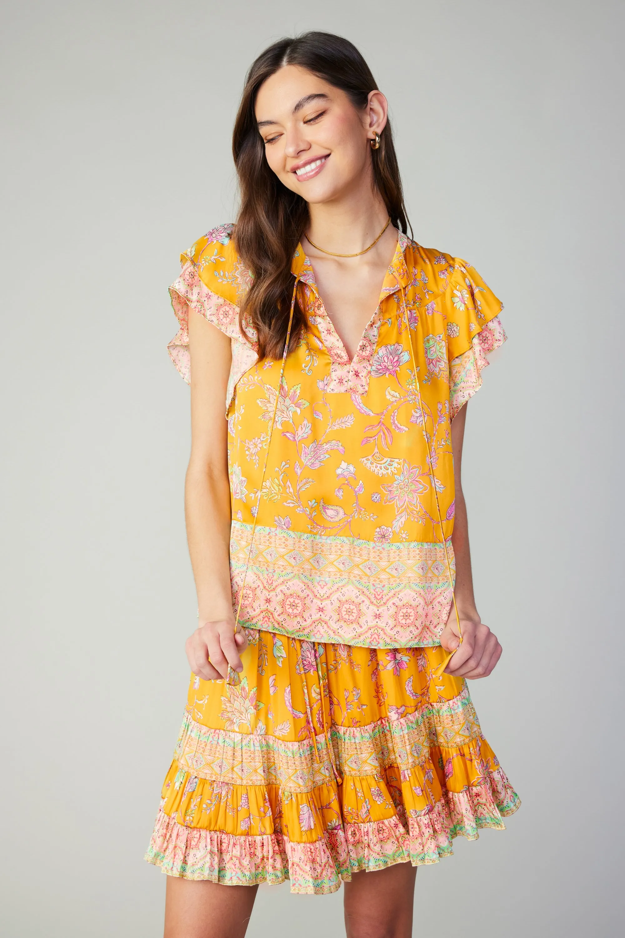 Border Print Tiered Mini Skirt sold by Current Air product image thumbnail 2