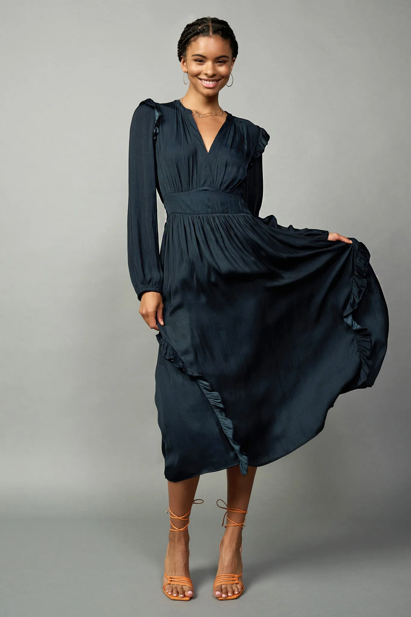 Emmaline Ruffle Trim Midi Dress sold by Current Air