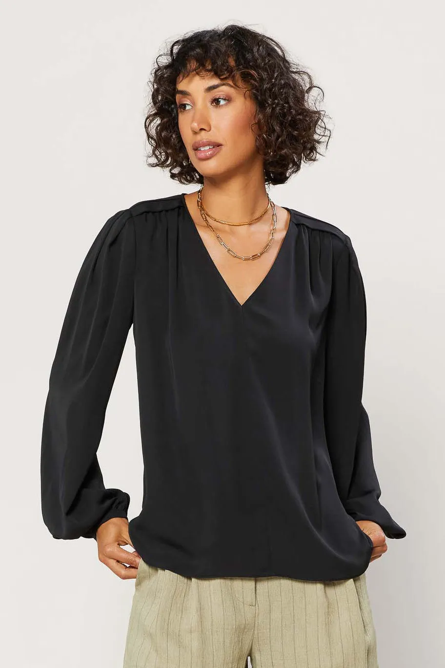 Gathered Long Sleeve Top sold by Current Air