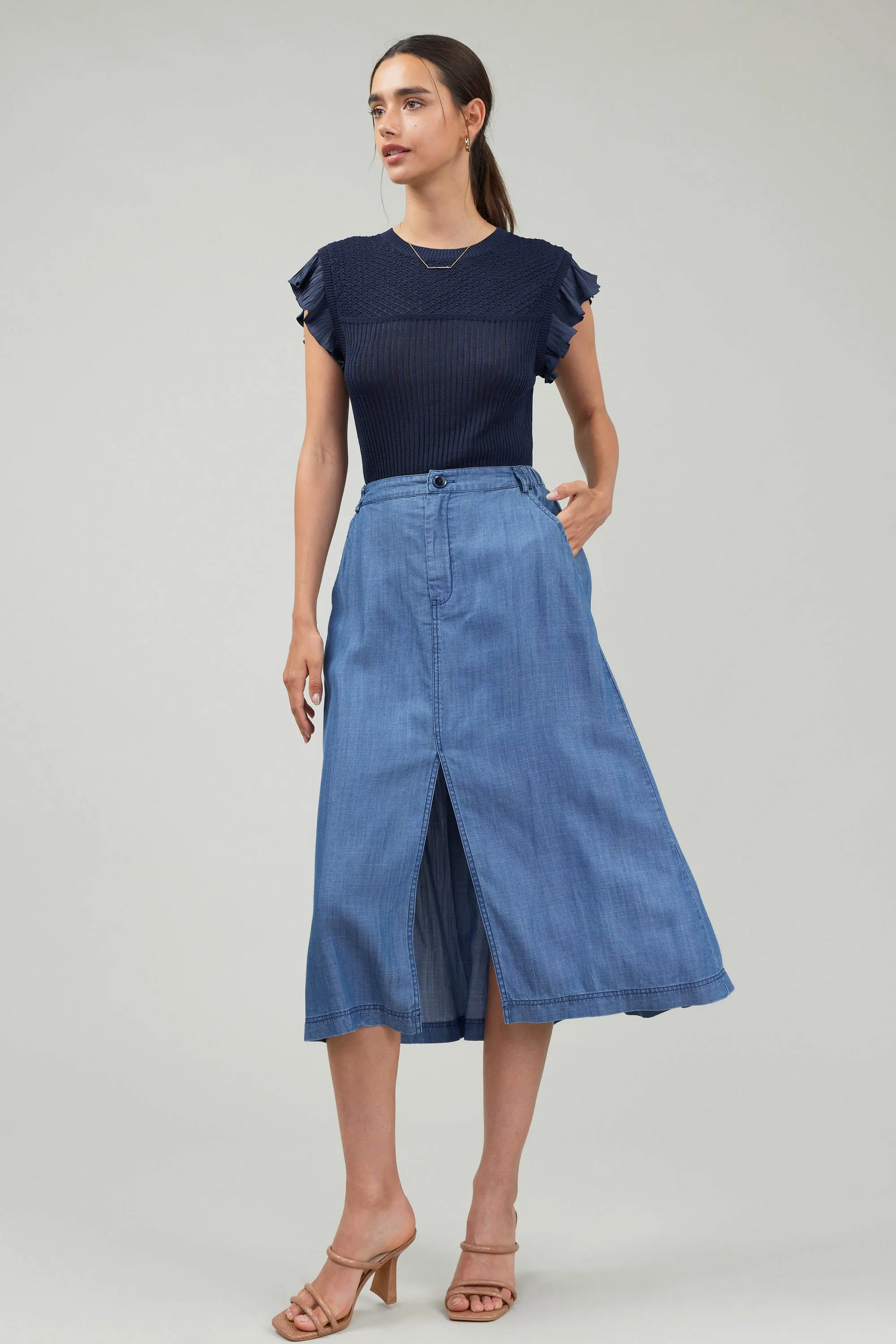 Chambray Box Pleat Skirt sold by Current Air product image thumbnail 3