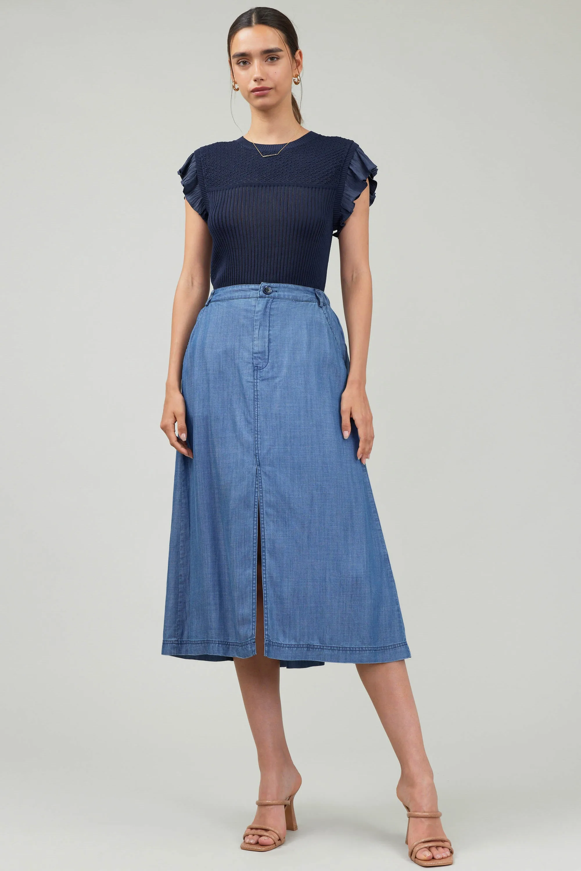 Chambray Box Pleat Skirt sold by Current Air
