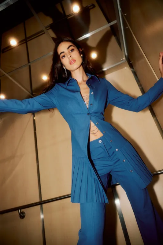 Pleated Buttondown Shirt Dress sold by Current Air