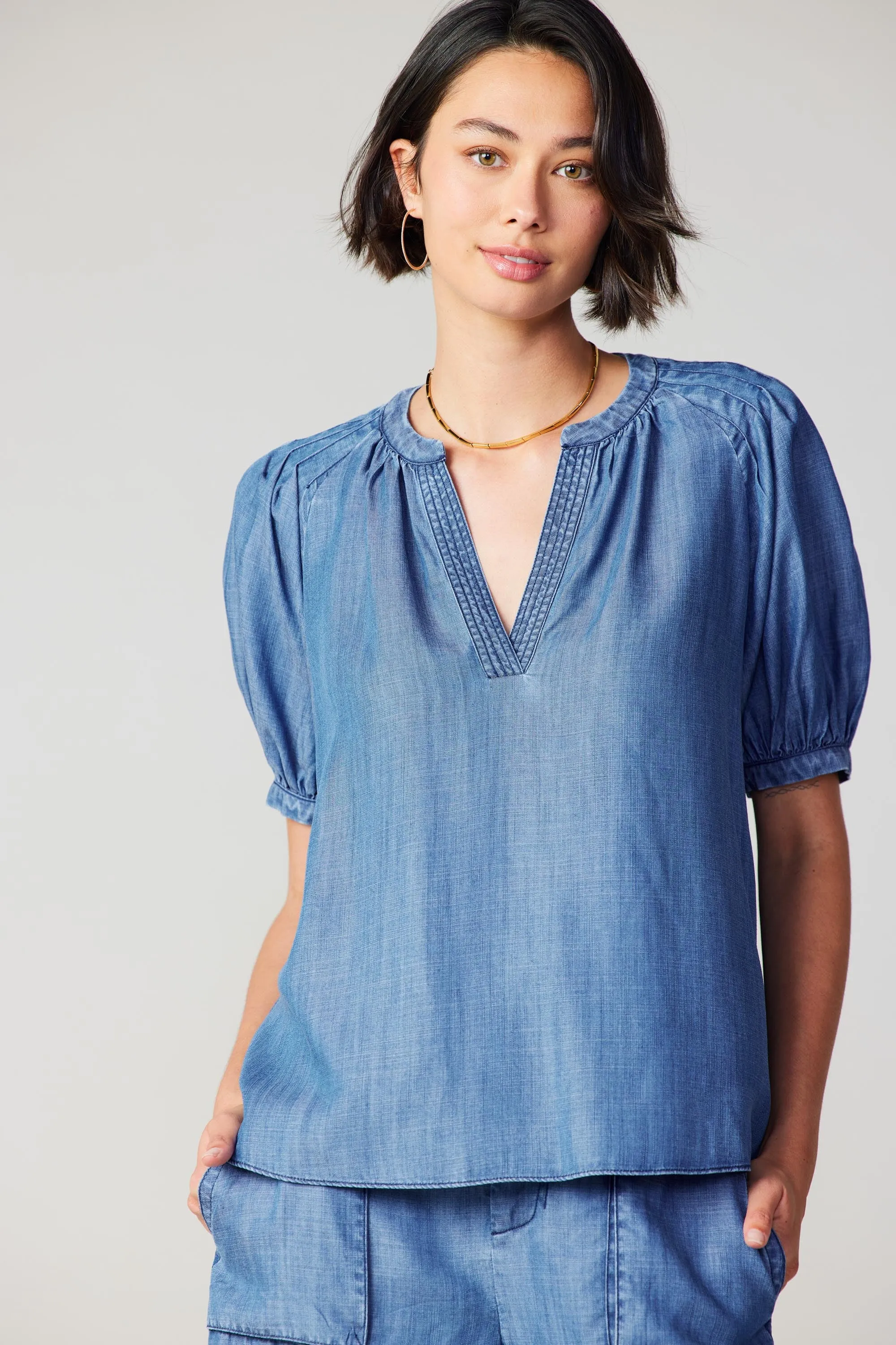 V Neck Chambray Top sold by Current Air product image thumbnail 2