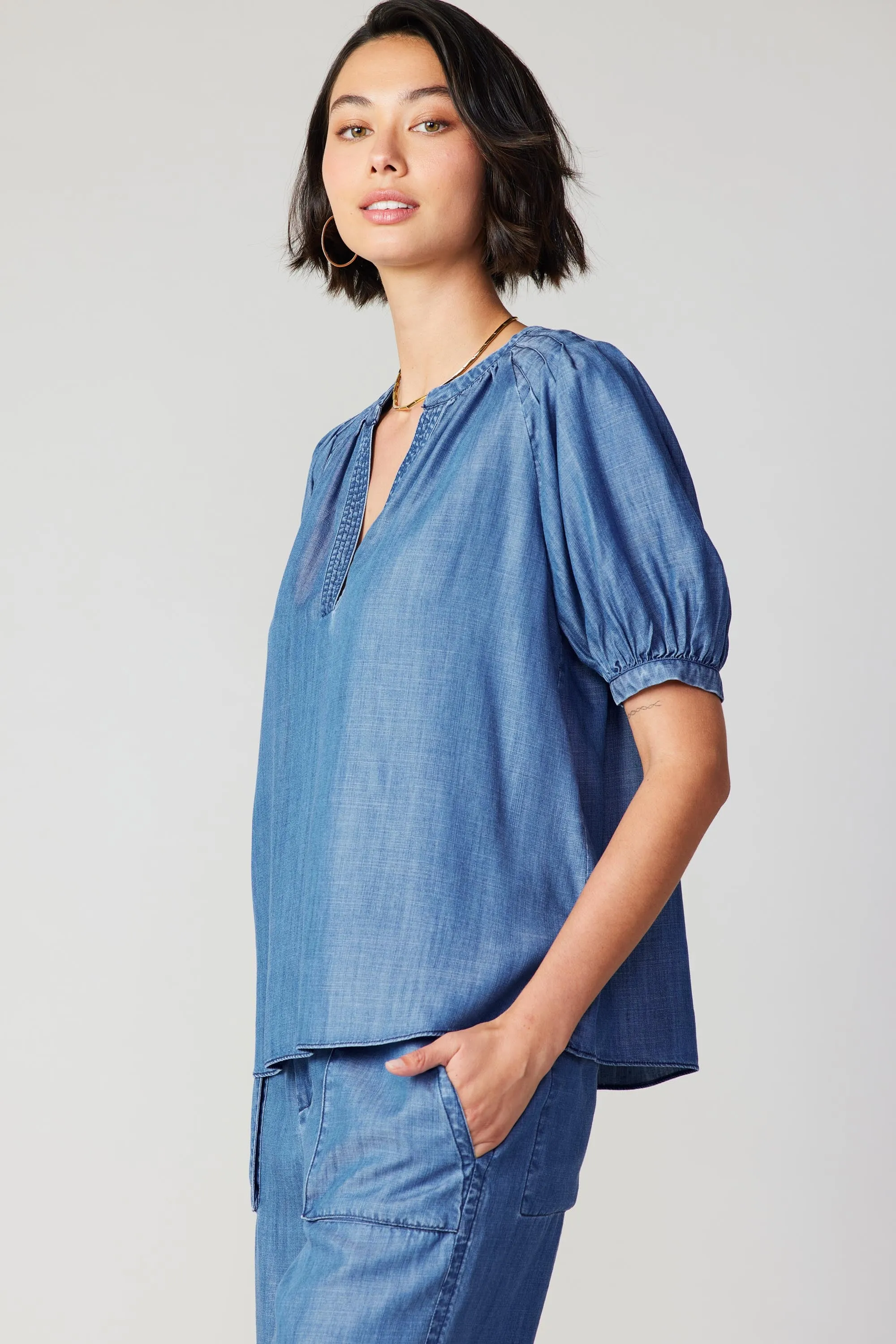 V Neck Chambray Top sold by Current Air product image thumbnail 3