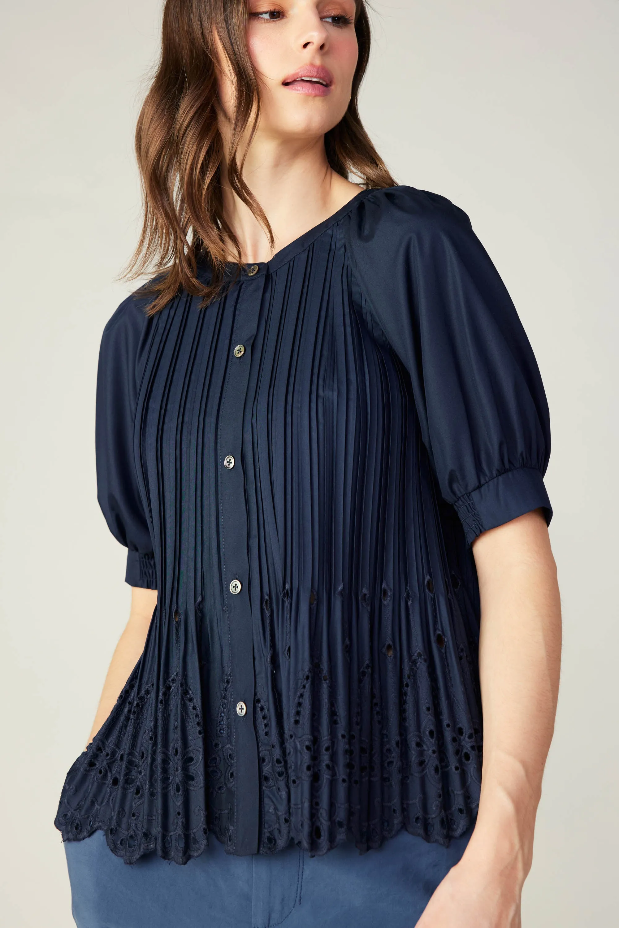 Pleated Eyelet Blouse sold by Current Air product image thumbnail 2