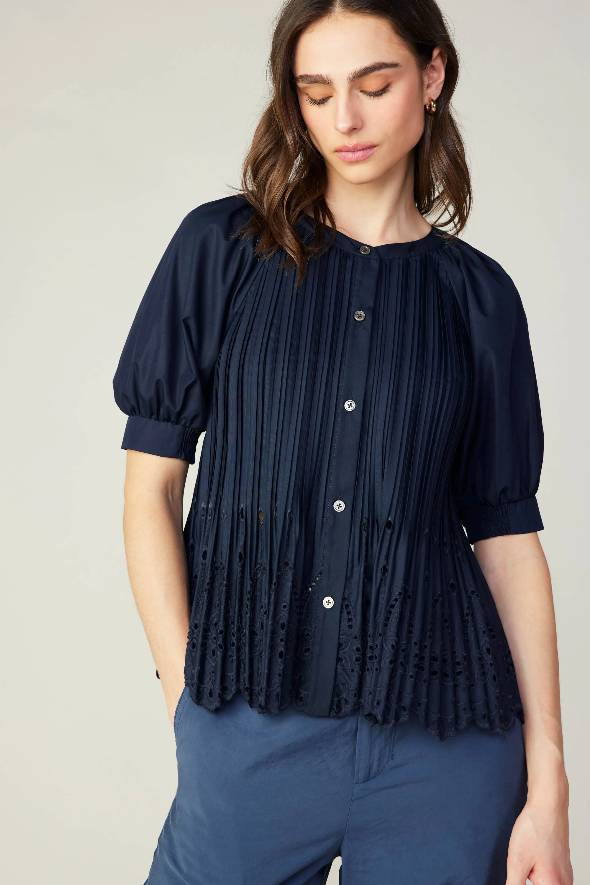 Pleated Eyelet Blouse sold by Current Air