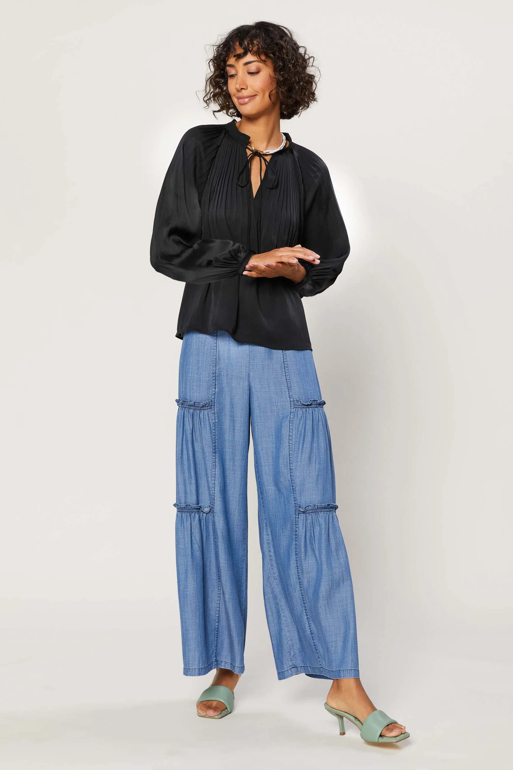 Pleated Split Neck Top sold by Current Air product image thumbnail 3