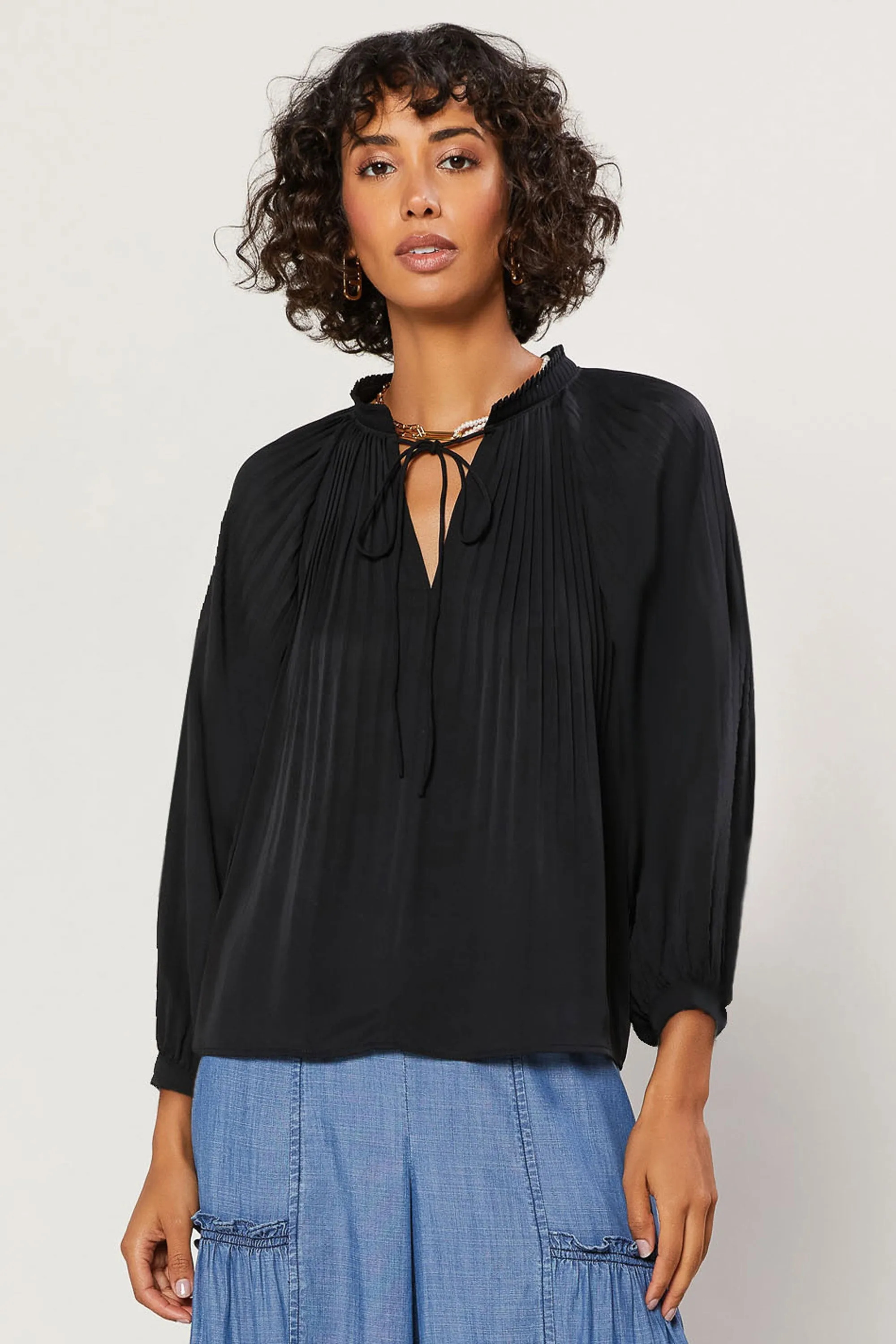 Pleated Split Neck Top sold by Current Air