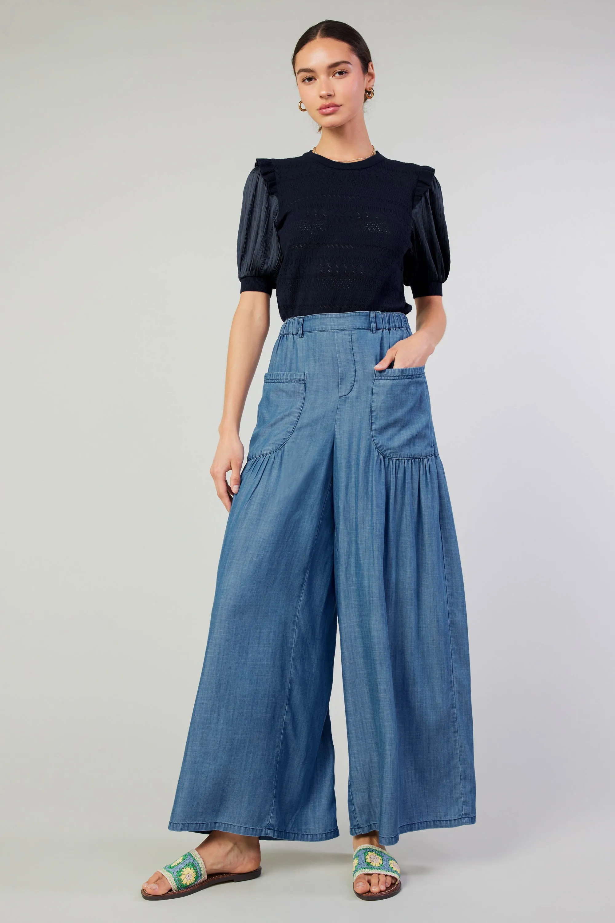 Patch Pocket Chambray Pant sold by Current Air