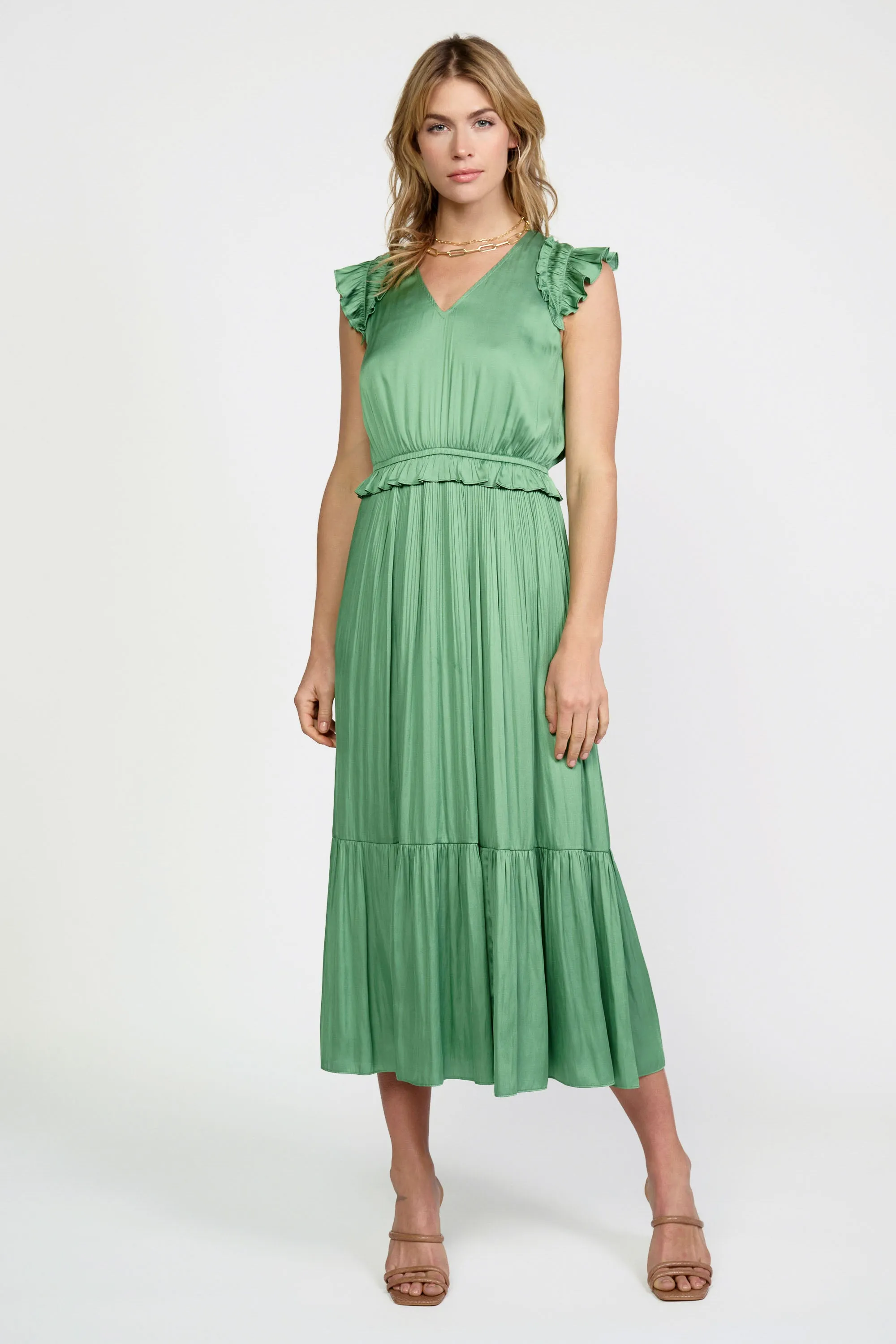 Ruffled Flutter Sleeve Midi Dress sold by Current Air