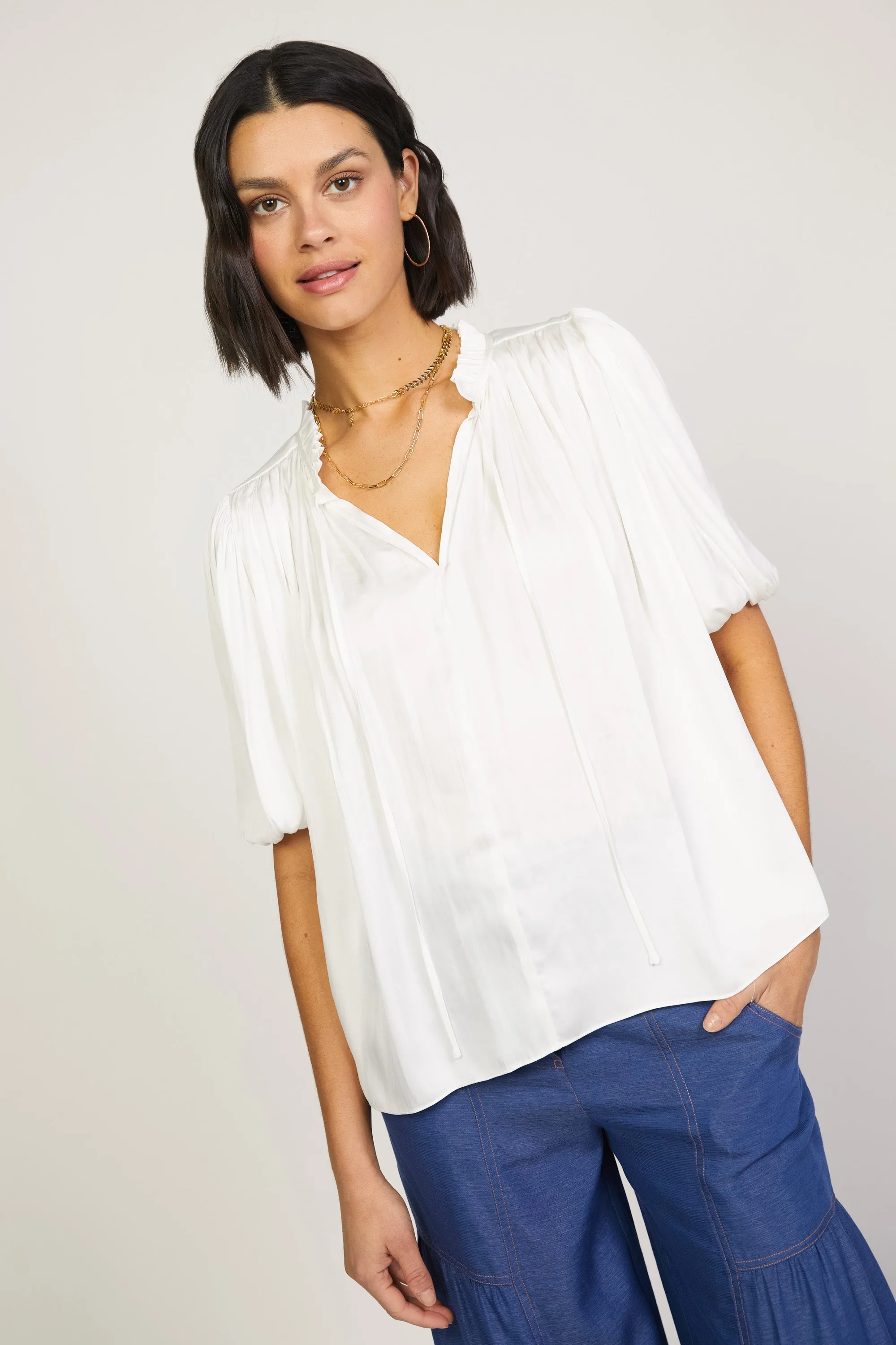 Pleated Puff Sleeve Blouse sold by Current Air