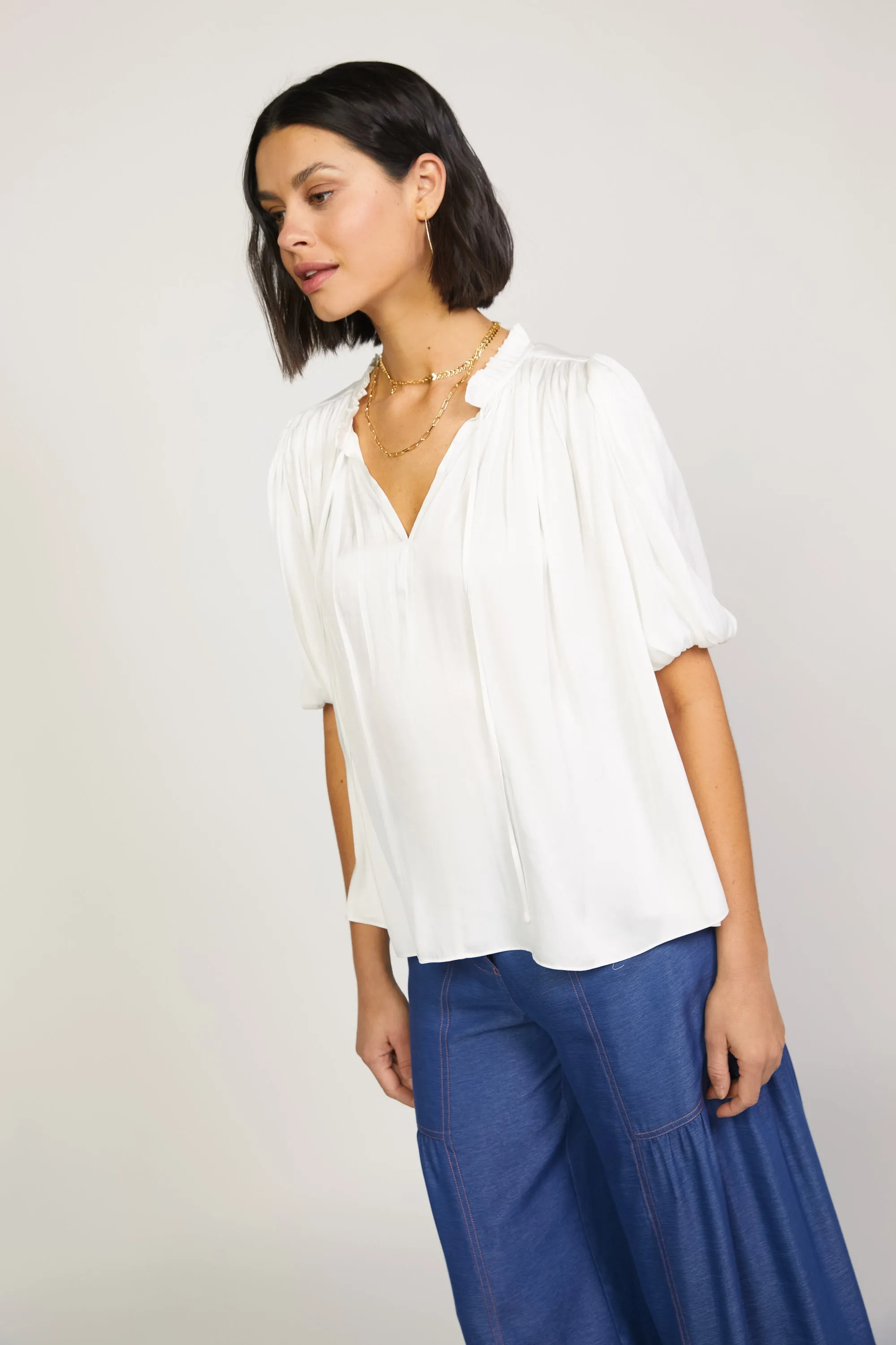 Pleated Puff Sleeve Blouse sold by Current Air product image thumbnail 3