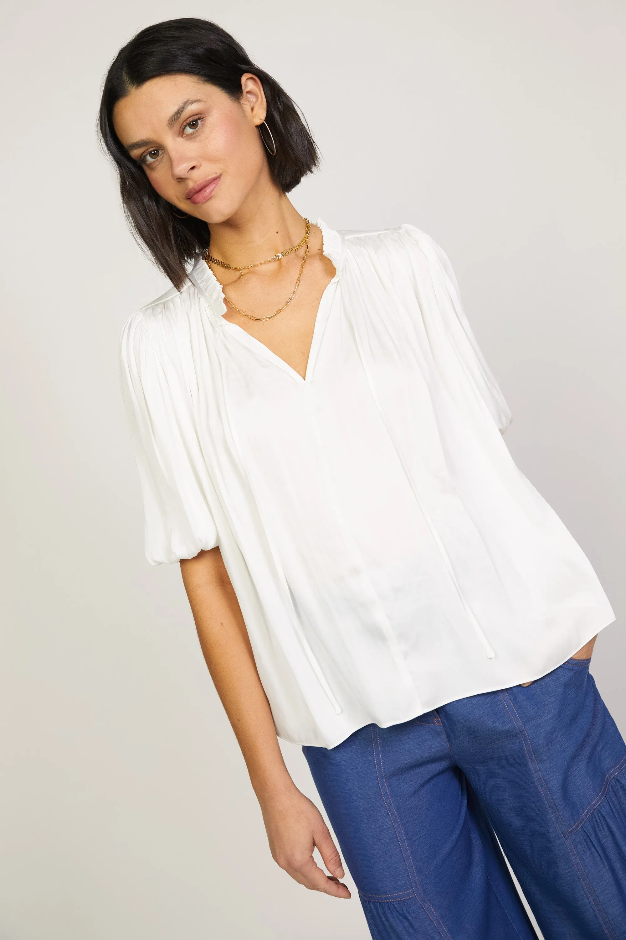 Pleated Puff Sleeve Blouse sold by Current Air product image thumbnail 2