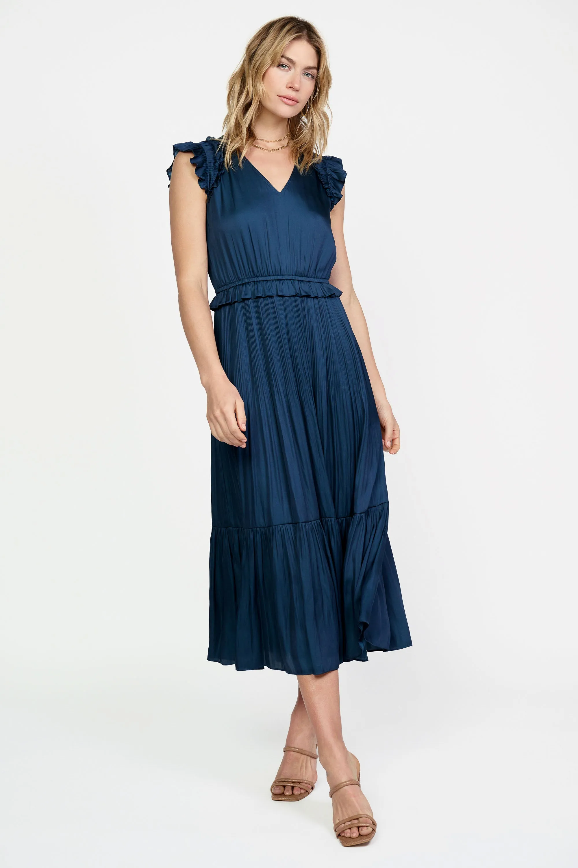 Ruffled Flutter Sleeve Midi Dress sold by Current Air
