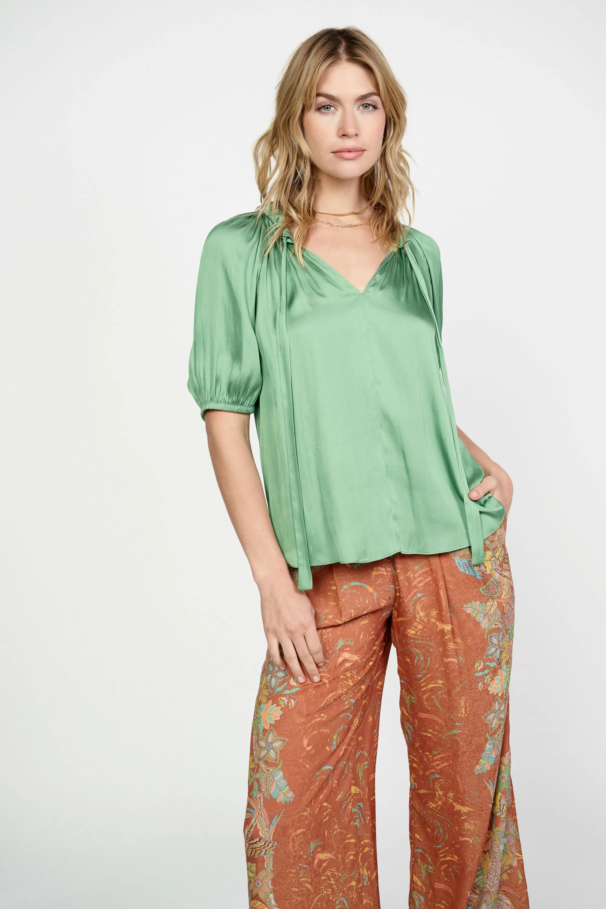 Tie Neck Short Sleeve Top sold by Current Air