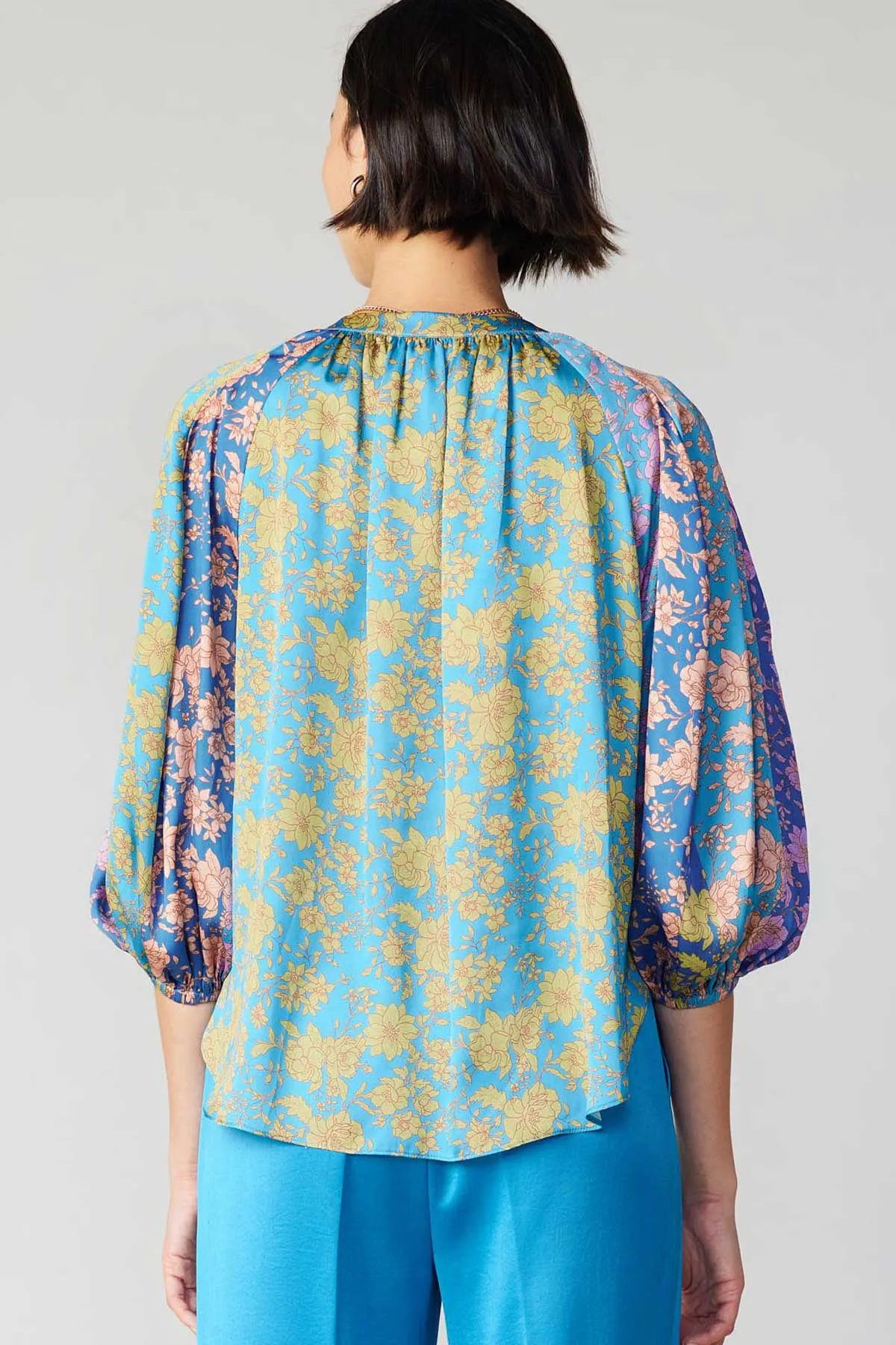 Floral Colorblock Cuffed Blouse sold by Current Air product image thumbnail 5