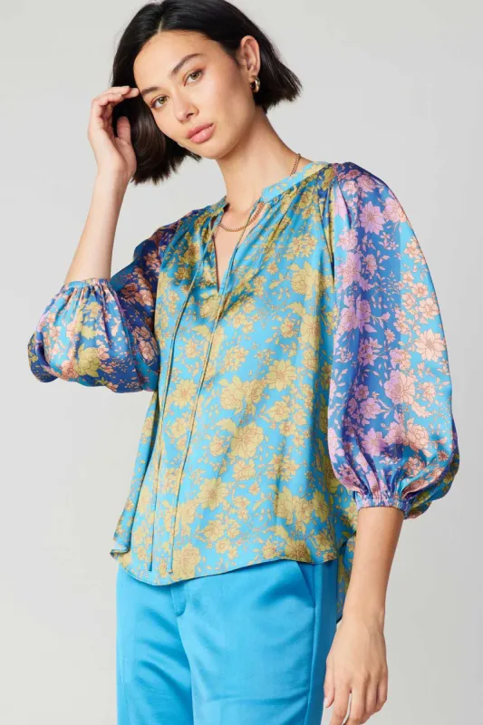 Floral Colorblock Cuffed Blouse sold by Current Air