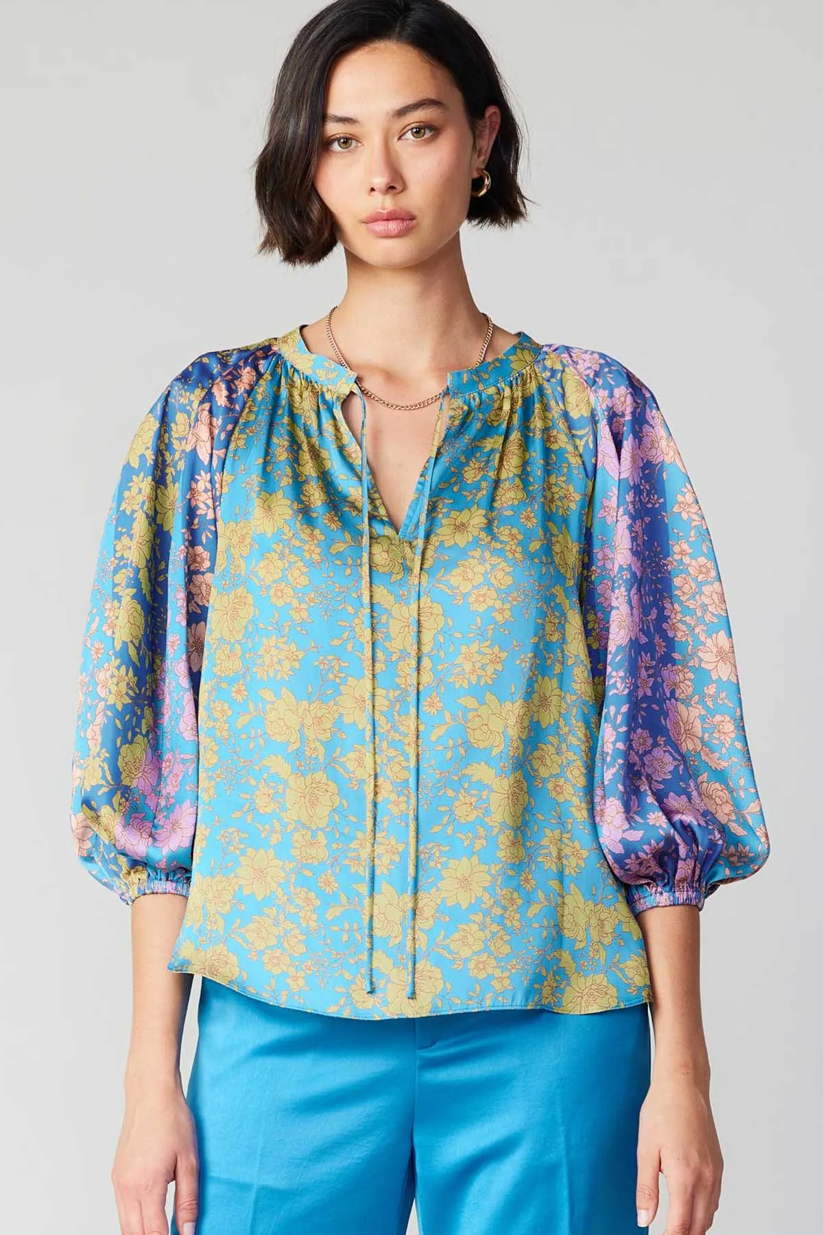 Floral Colorblock Cuffed Blouse sold by Current Air product image thumbnail 3