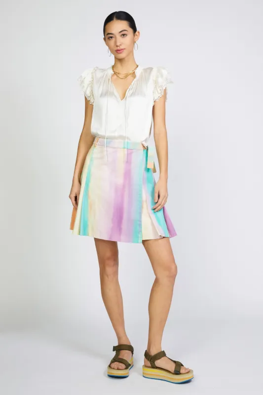 Rainbow Painterly Pleated Skirt sold by Current Air