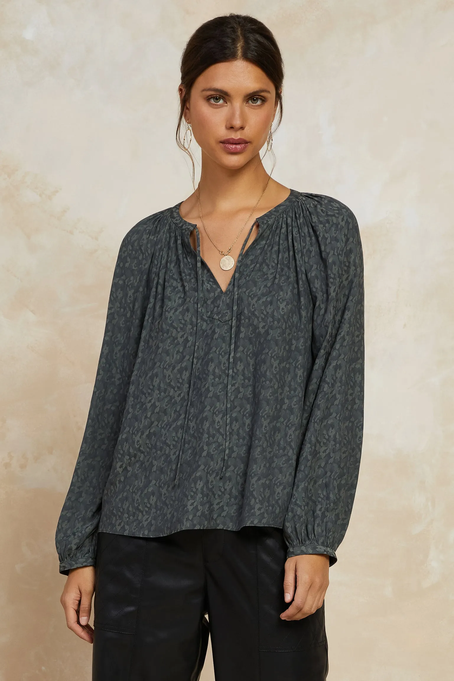 Floral Jacquard Split Neck Top sold by Current Air