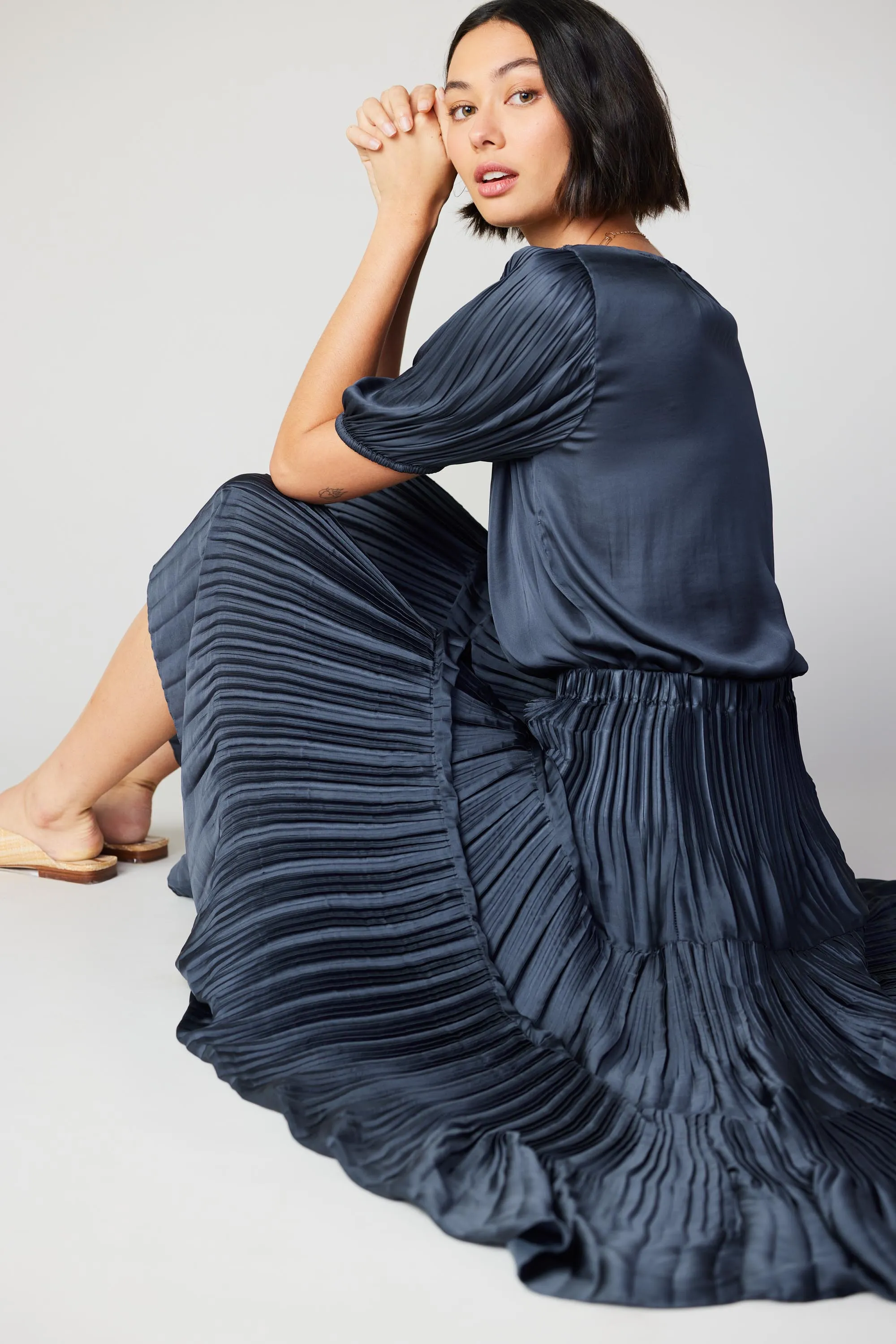 Cuffed Pleated Yoke Top sold by Current Air