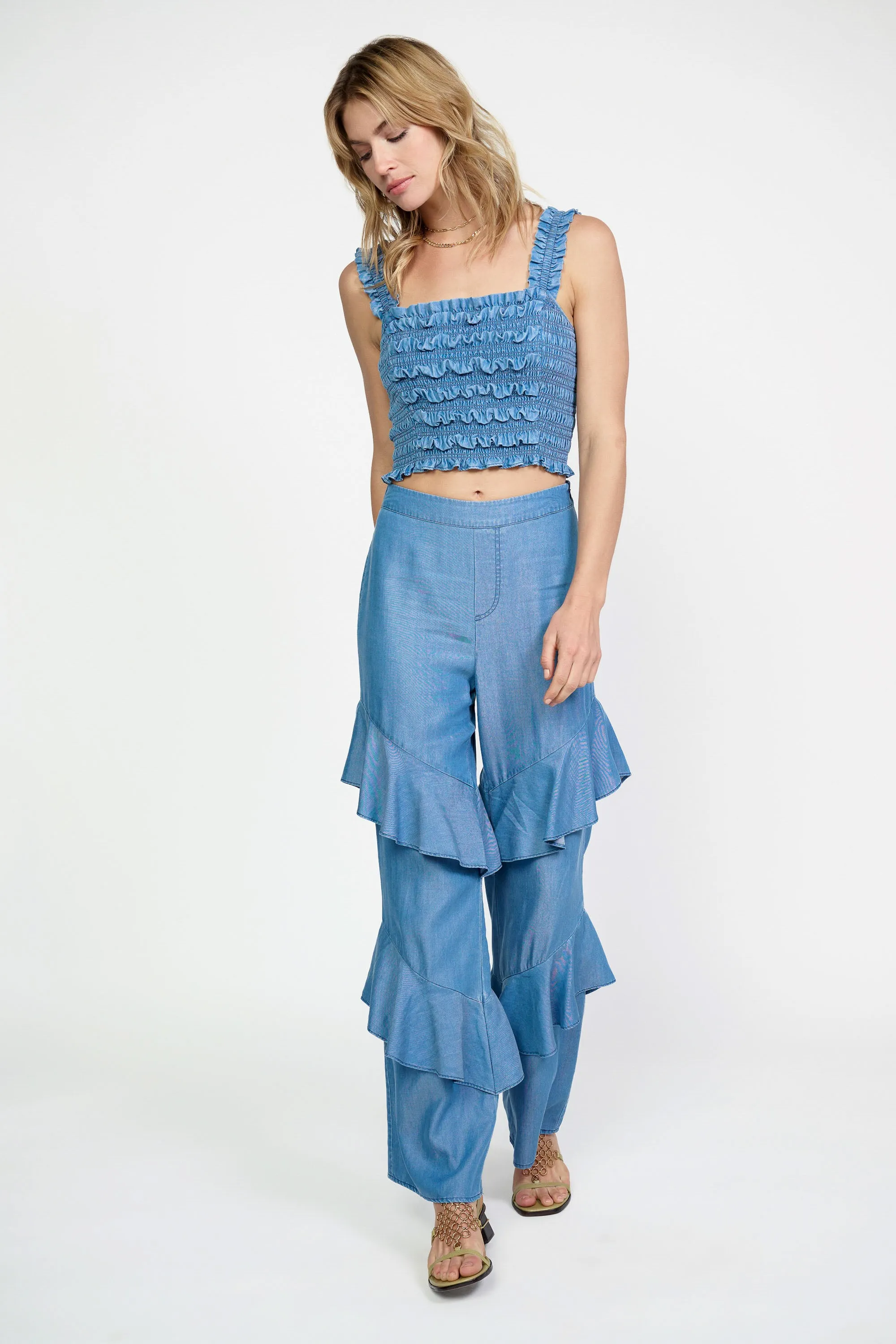Chambray Smocked Crop Top sold by Current Air product image thumbnail 4