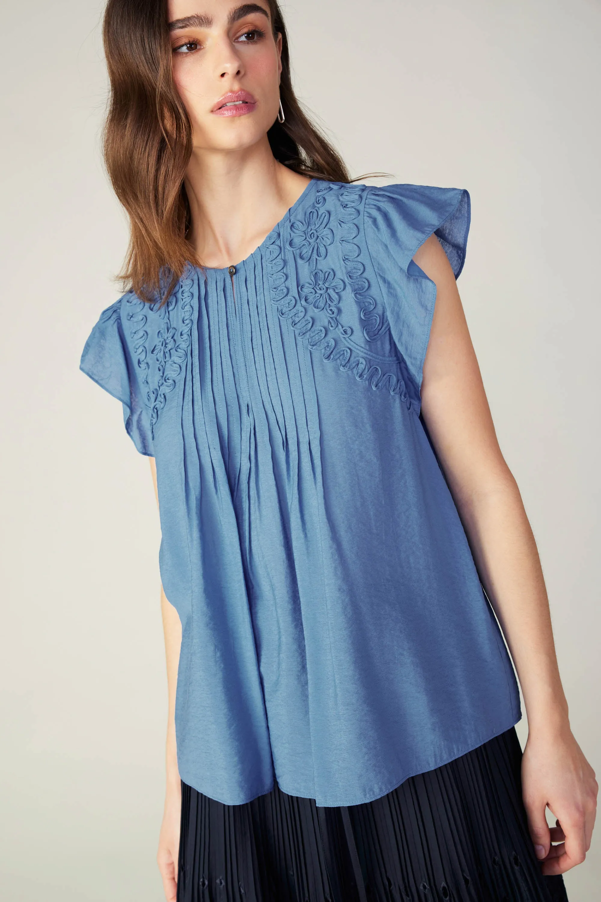 Embroidered Cap Sleeve Top sold by Current Air product image thumbnail 2