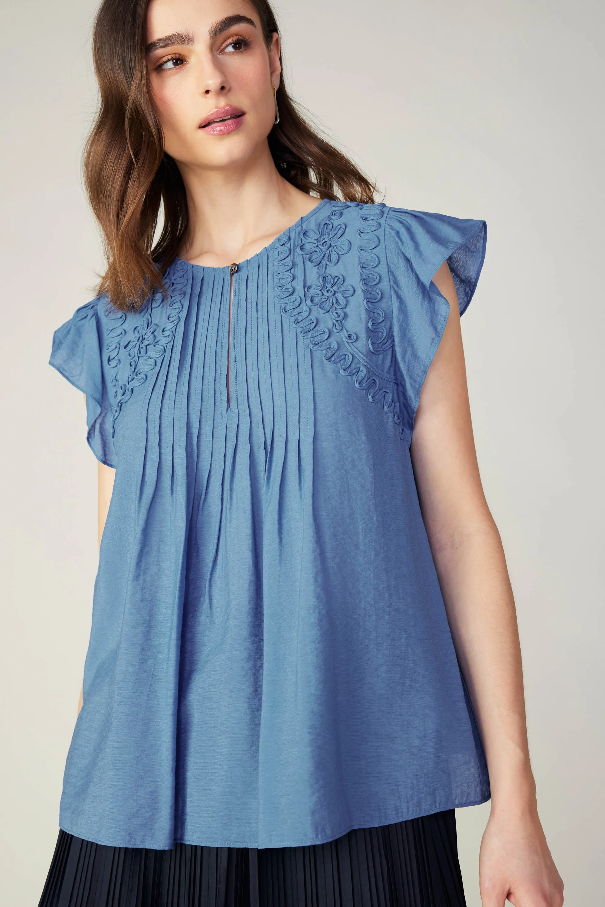 Embroidered Cap Sleeve Top sold by Current Air