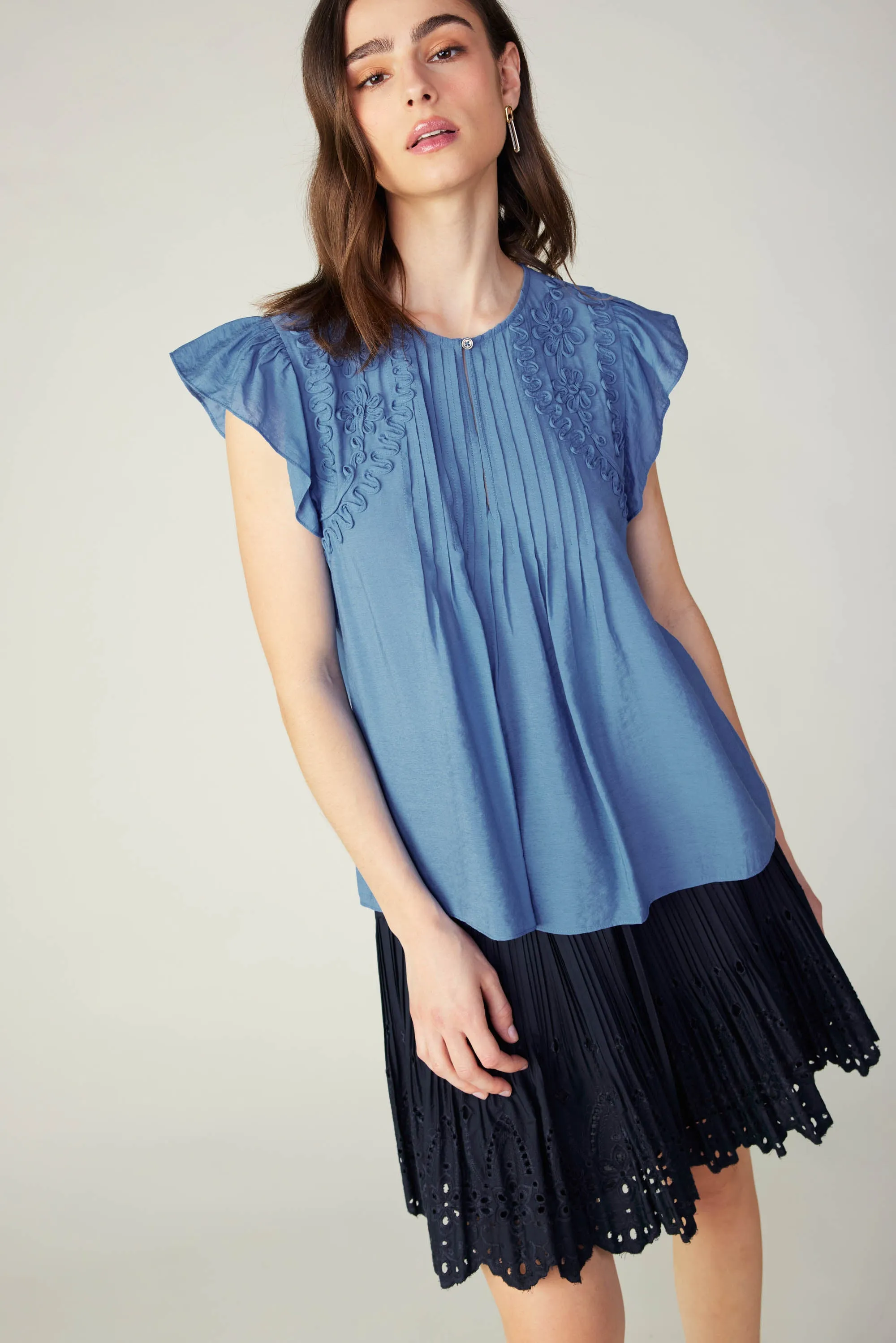 Embroidered Cap Sleeve Top sold by Current Air product image thumbnail 4