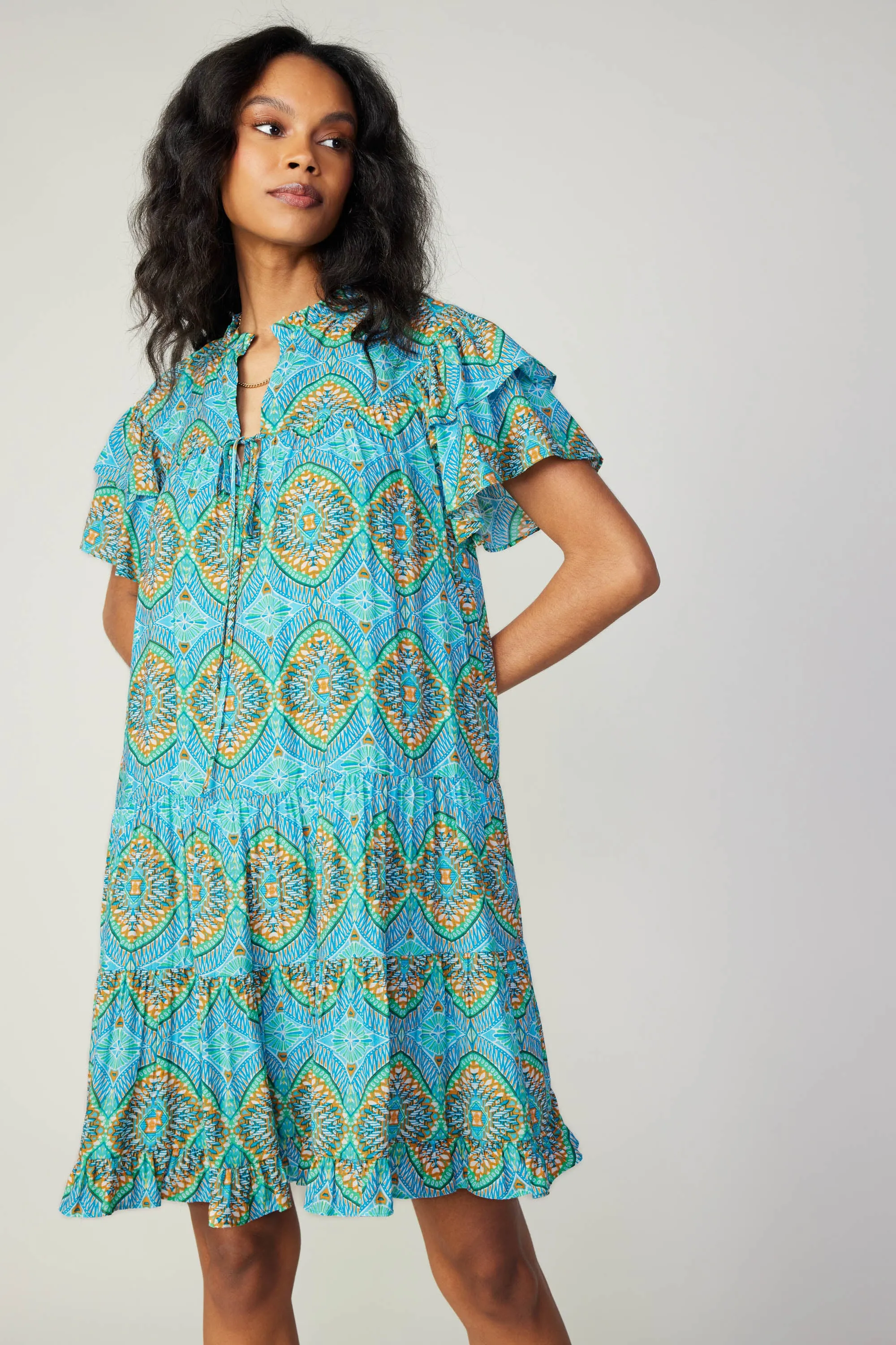 Flutter Sleeve Geo Print Dress sold by Current Air product image thumbnail 4