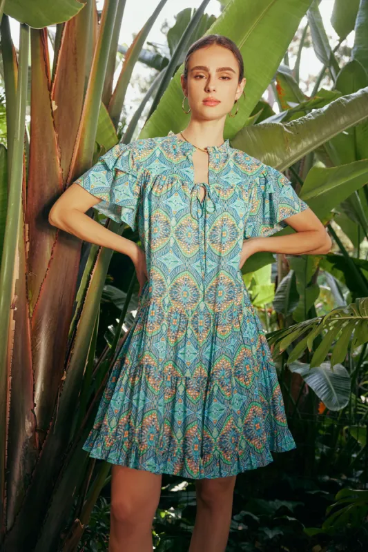 Flutter Sleeve Geo Print Dress sold by Current Air